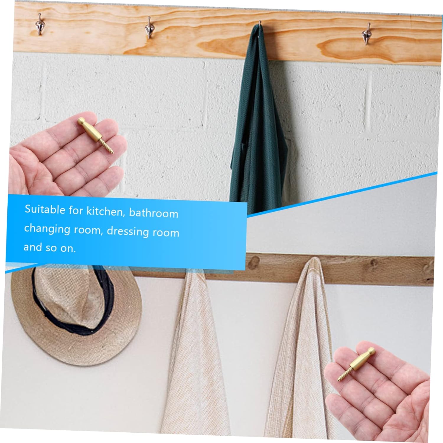 DOITOOL 4 ganchos de latón para abrigos, ganchos de baño, ganchos de pared, ganchos de clavija, ganchos de baño, ganchos para colgar en la pared,