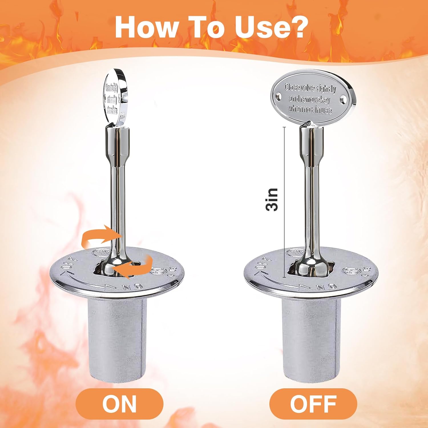 Llave de válvula universal para chimeneas de gas, llaves de chimenea de gas pulido para fogatas, se adapta a válvulas de bola de giro de 14 y 516