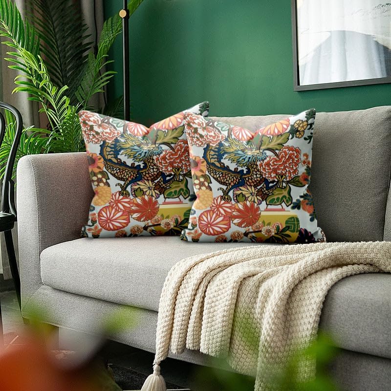 WWH Chinoiserie – Juego de 2 fundas de almohada de dragón de 18 x 18 pulgadas, fundas de almohada decorativas para sofá, sala de estar, cama, fundas