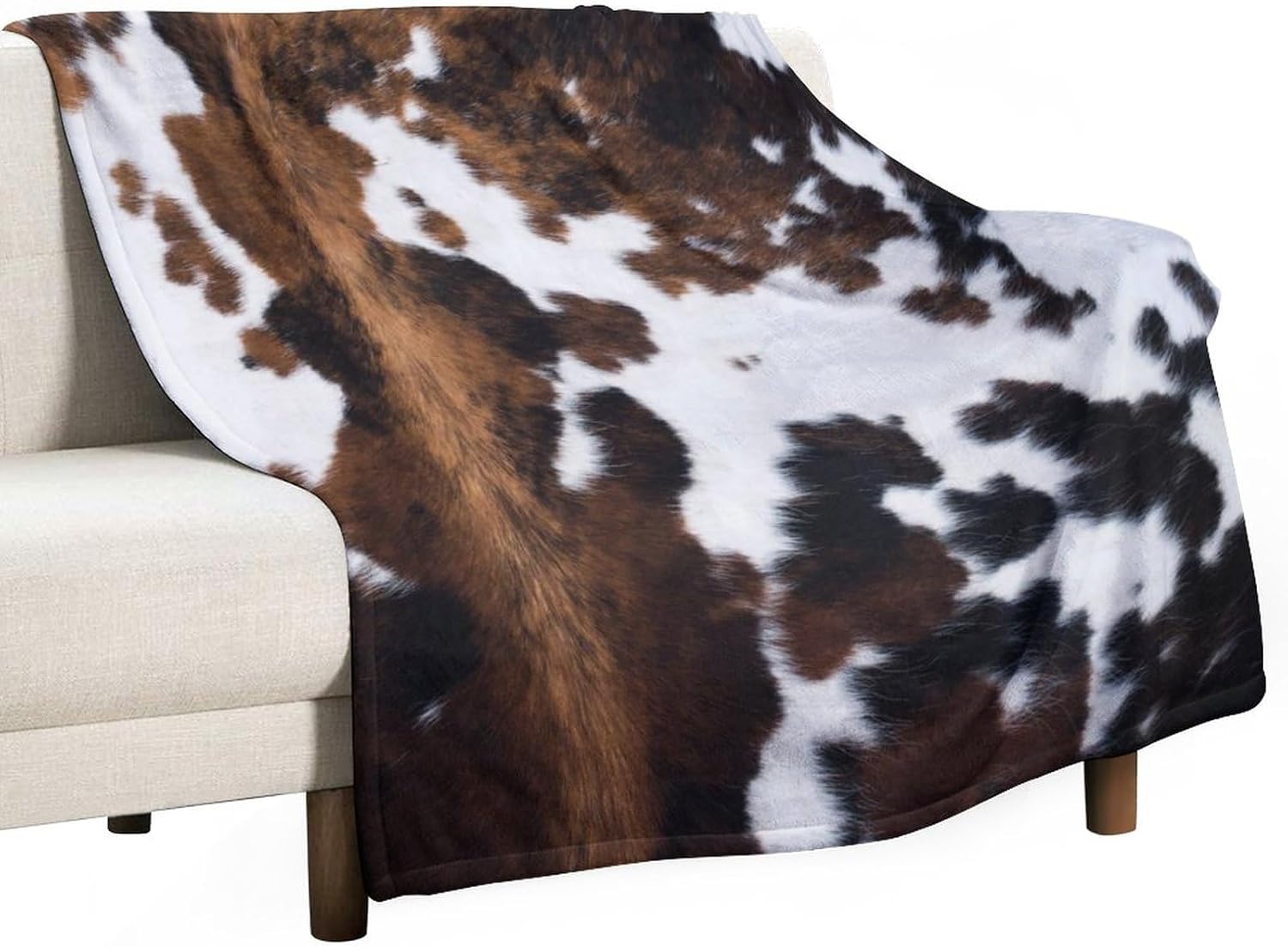 Manta de forro polar con estampado de vaca, piel de vaca marrón y blanca, estilo rústico occidental, para todas las estaciones, franela suave y