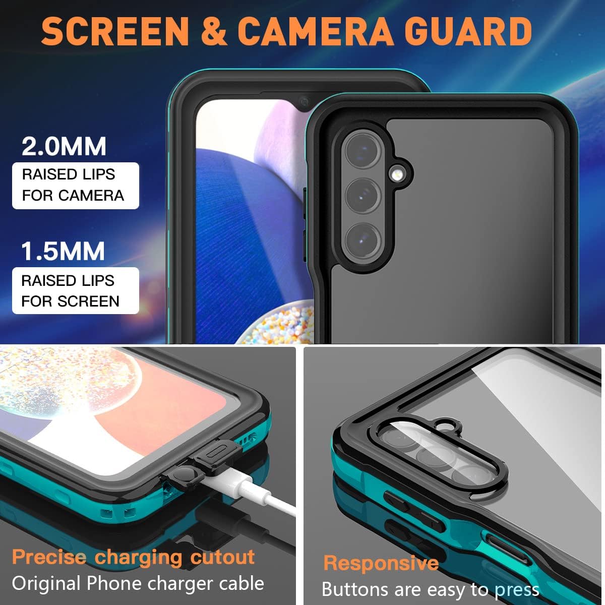 AICase Funda impermeable para Samsung Galaxy A14 5G, transparente, a prueba de agua, a prueba de golpes, a prueba de polvo, a prueba de nieve,