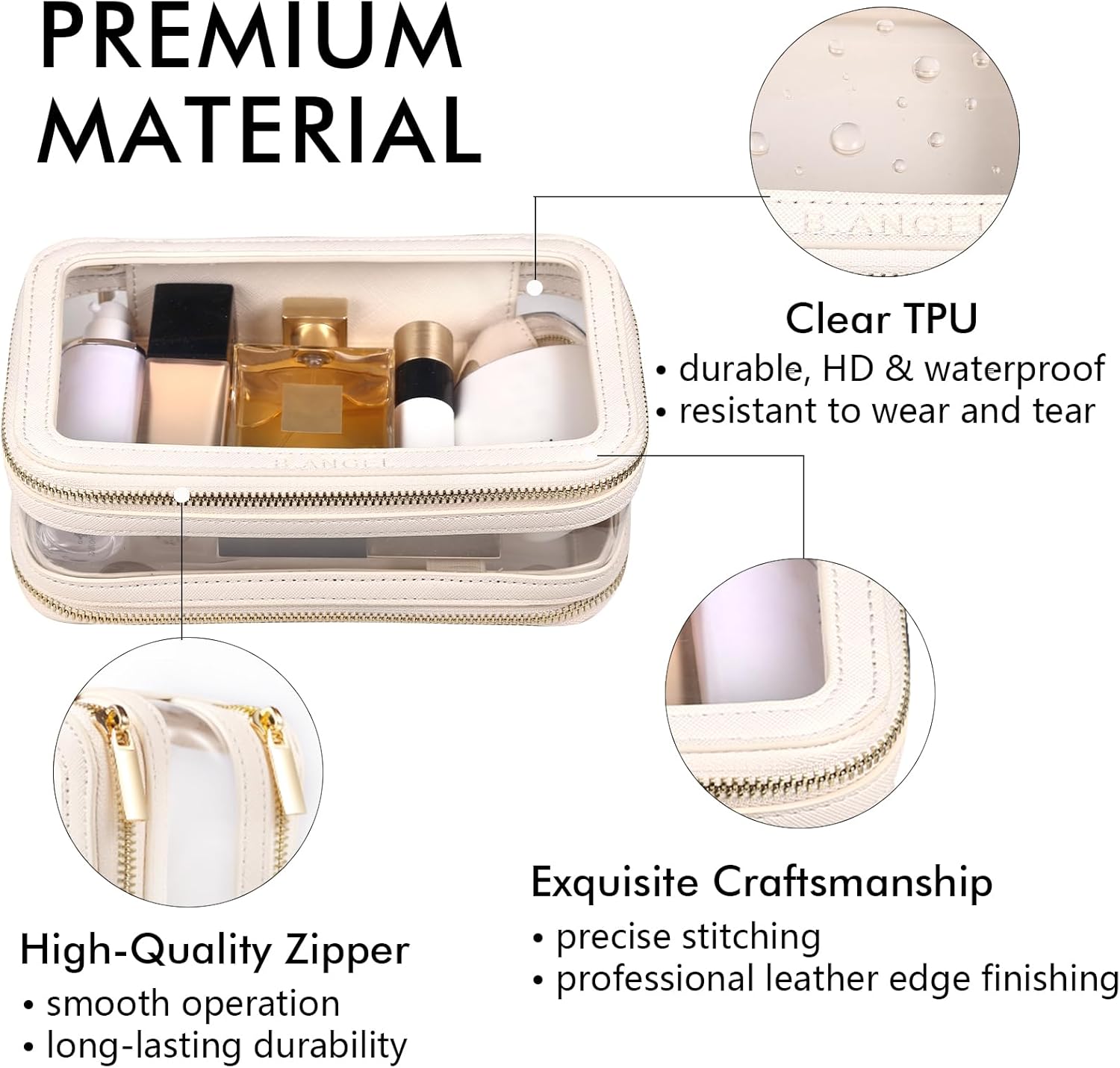 B.ANGEL Bolsa de maquillaje transparente, bolsa de cosméticos portátil, bolsa de aseo de viaje aprobada por la TSA para mujeres y niñas, bolsas de
