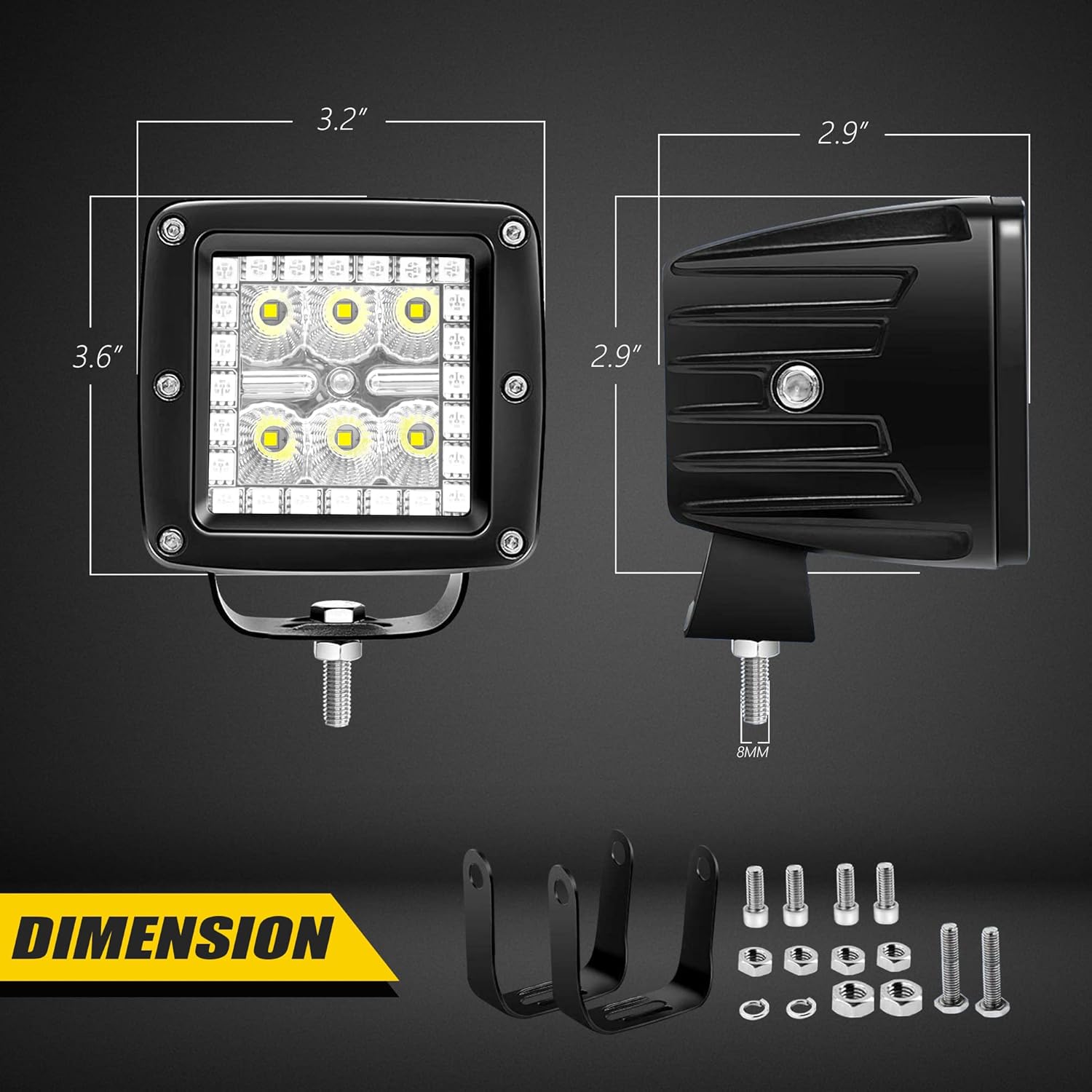 Nicoko Luces LED blancas de 3 pulgadas y 18 W, luz de trabajo LED blanca con 200 millones de anillos de halo de persecución RGB, multicolor,