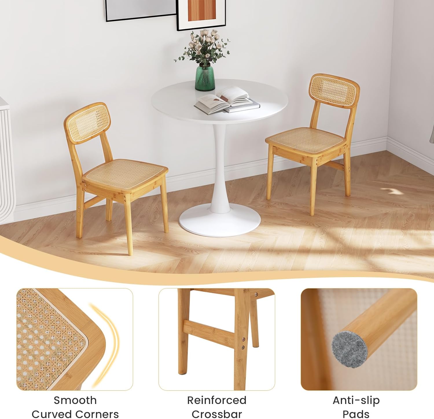 Giantex Juego de 4 sillas de comedor de ratán, sillas de cocina de caña bohemia, carga máxima de 300 libras, sillas de comedor sin brazos de bambú