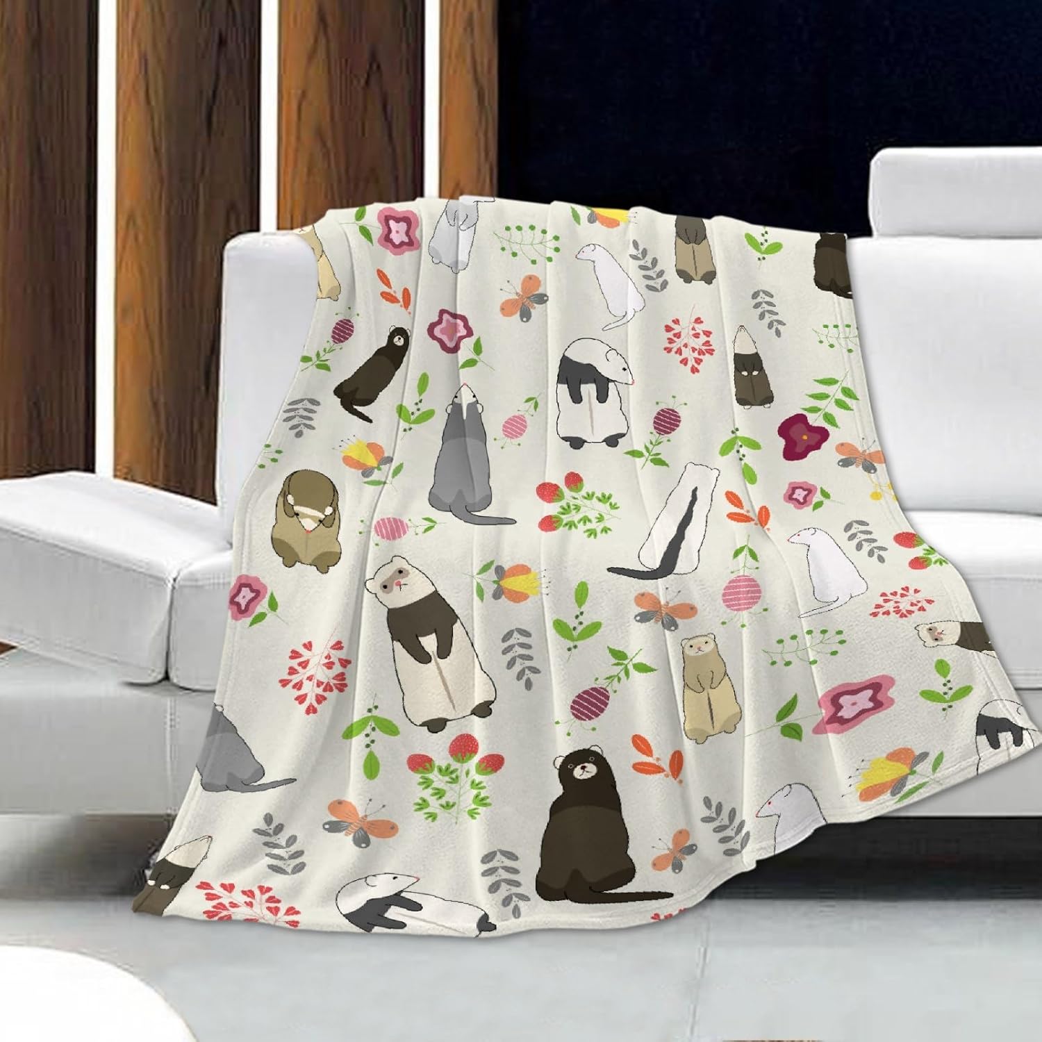 Manta linda de hurones, regalos para mujeres, amantes de los hurones, manta ligera y suave de franela de forro polar para sofá y cama, tamaño XS (40