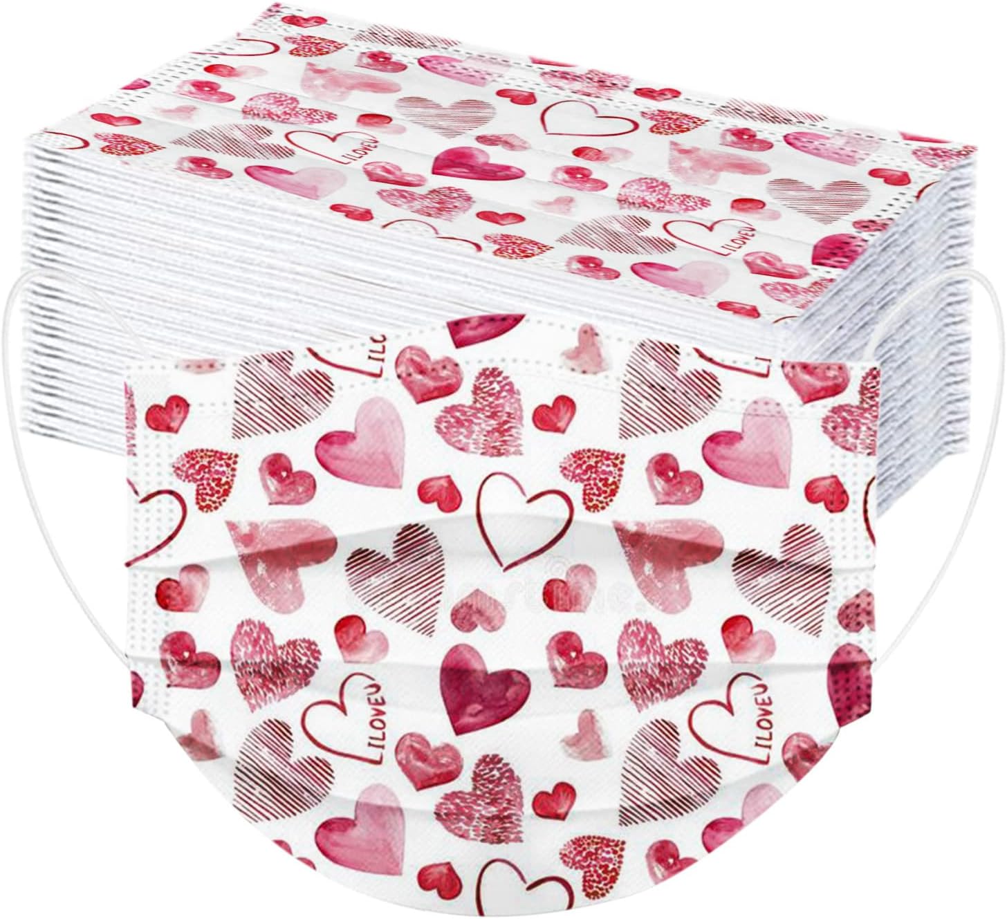 Paquete de 50 mascarillas desechables de San Valentín para adultos, con estampado de corazón, desechables, para adultos, vacaciones, parejas,