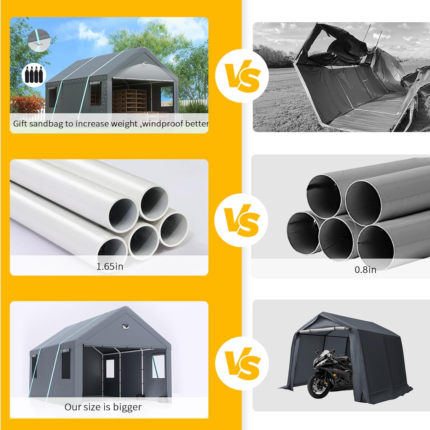 Garaje portátil resistente de 12 x 20 pies, toldo extragrande con ventanas enrollables y cubierta de lona para todas las estaciones, tienda de
