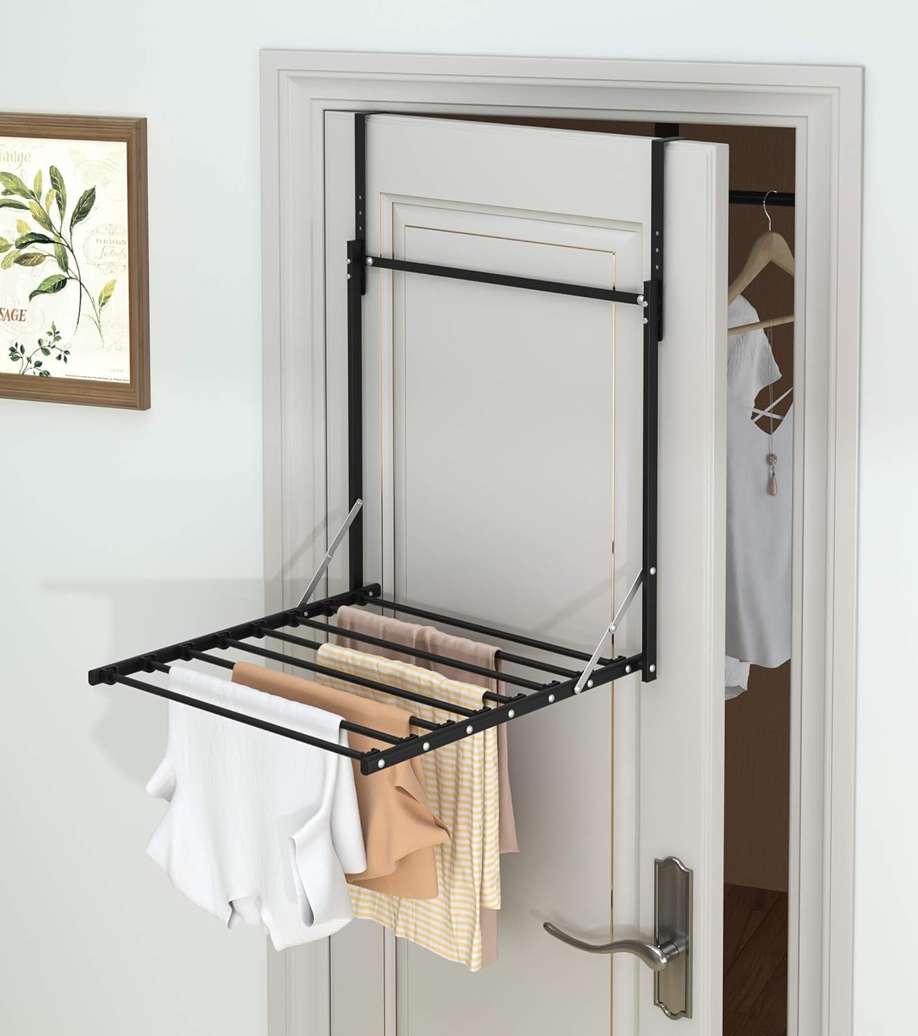 TZAMLI Tendedero plegable para colocar sobre la puerta, para interiores, para colgar en la pared, colgador de ropa, secadora de ropa de metal, color