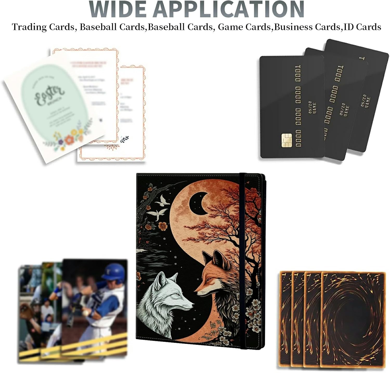 Yin-Yang – Carpeta de tarjetas de zorro, 9 bolsillos para álbum de tarjetas intercambiables, carga lateral, 540 bolsillos, tarjetero de poliuretano