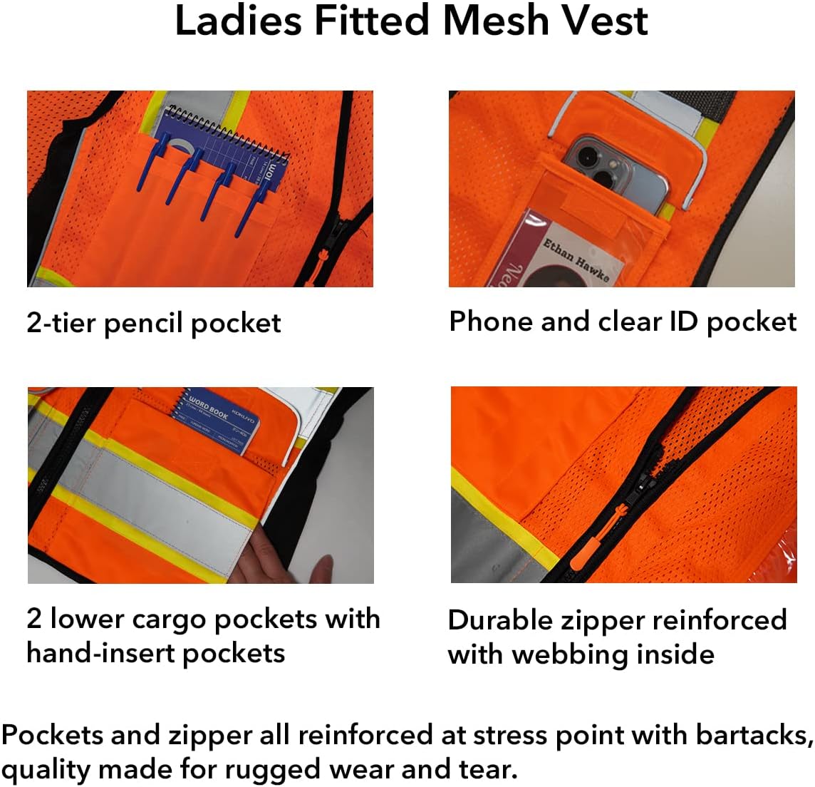Dib Safety Chaleco para mujer con bolsillos, chaleco reflectante de malla de alta visibilidad, ANSI Clase 2 fabricado con cinta reflectante 3M,