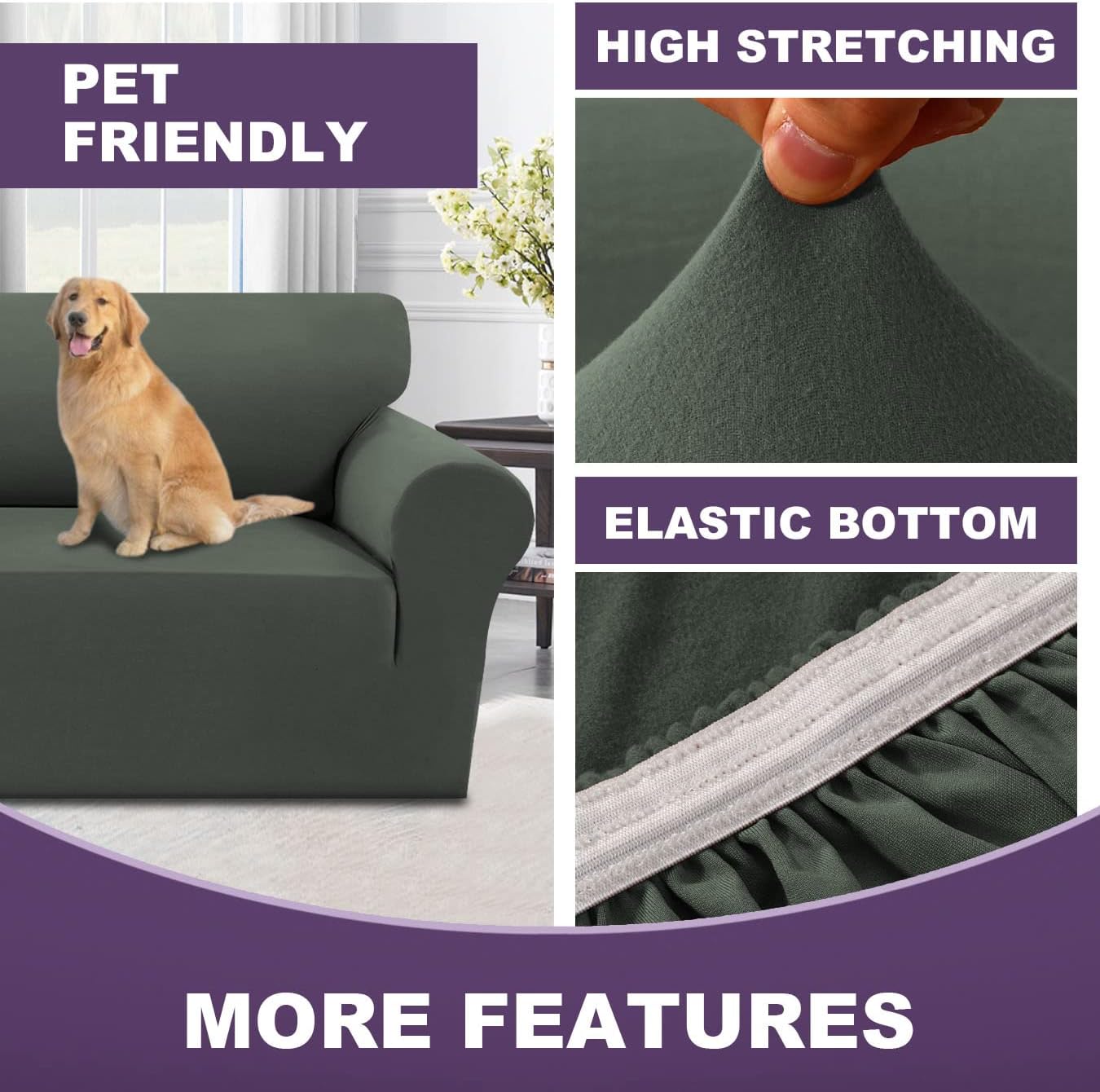 MeilleMaison Funda elástica para sofá 2023, 1 pieza, lavable, protector de muebles para mascotas, antideslizante, con parte inferior elástica (sofá