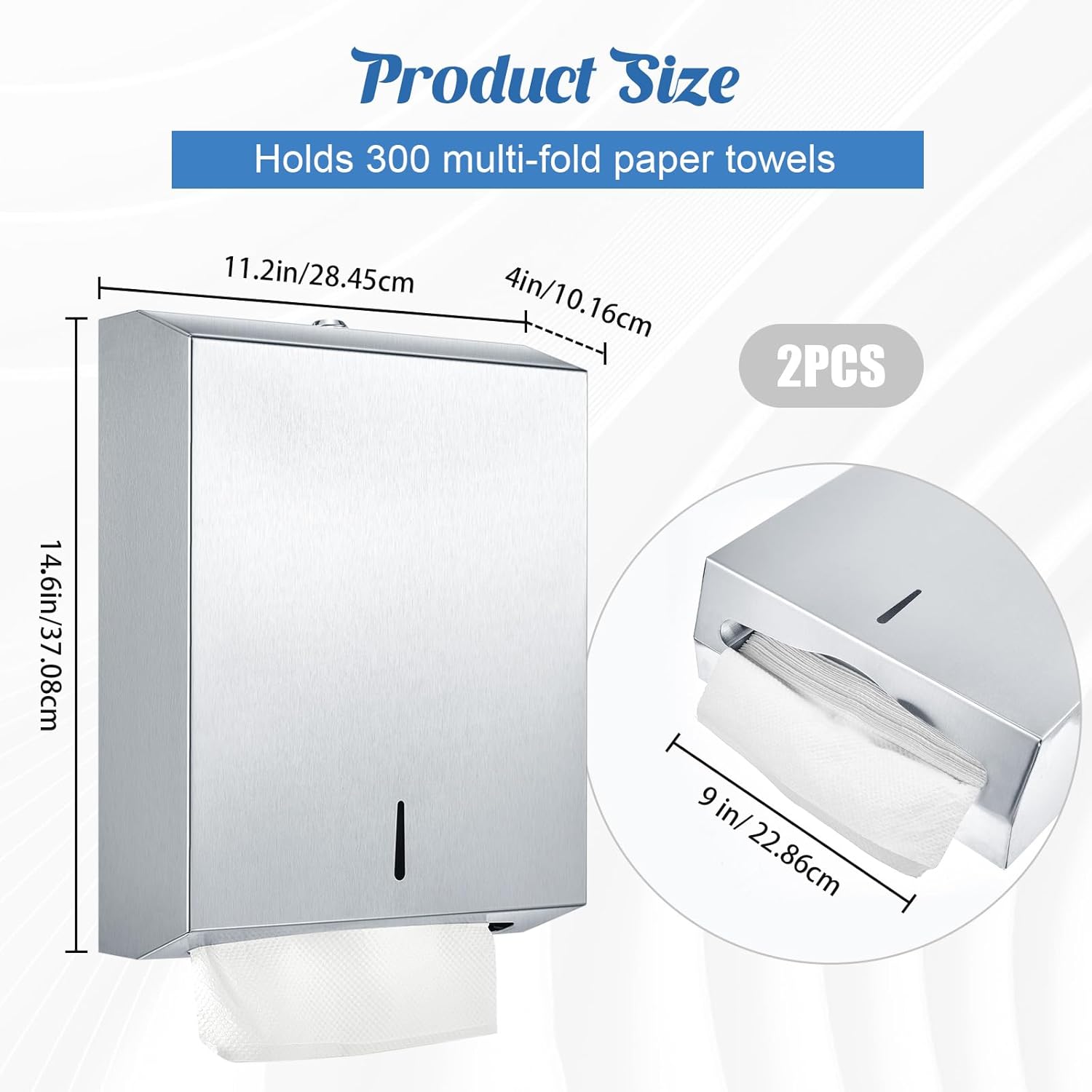 Mifoci Dispensador de toallas de papel de acero inoxidable montado en la pared, dispensador de toallas de mano comercial con diseño de cerradura,
