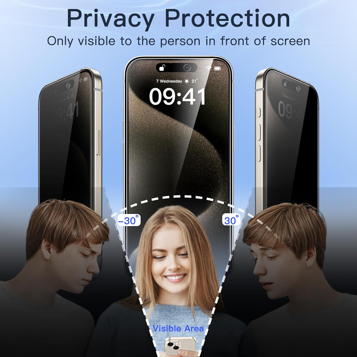 JETech Protector de pantalla de privacidad para iPhone 15 Pro Max de 6.7 pulgadas con protector de lente de cámara, película de vidrio templado