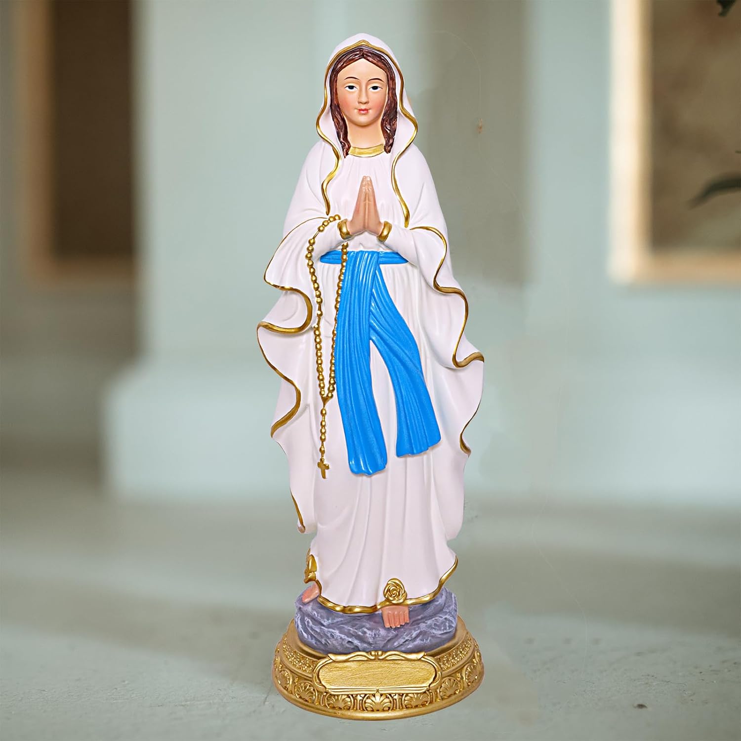 SAINWORDS Estatua de la Virgen María de la Santísima Señora de Lourdes Rosario Escultura Católica Cristiana Religiosa Estatua Jardín al Aire Libre