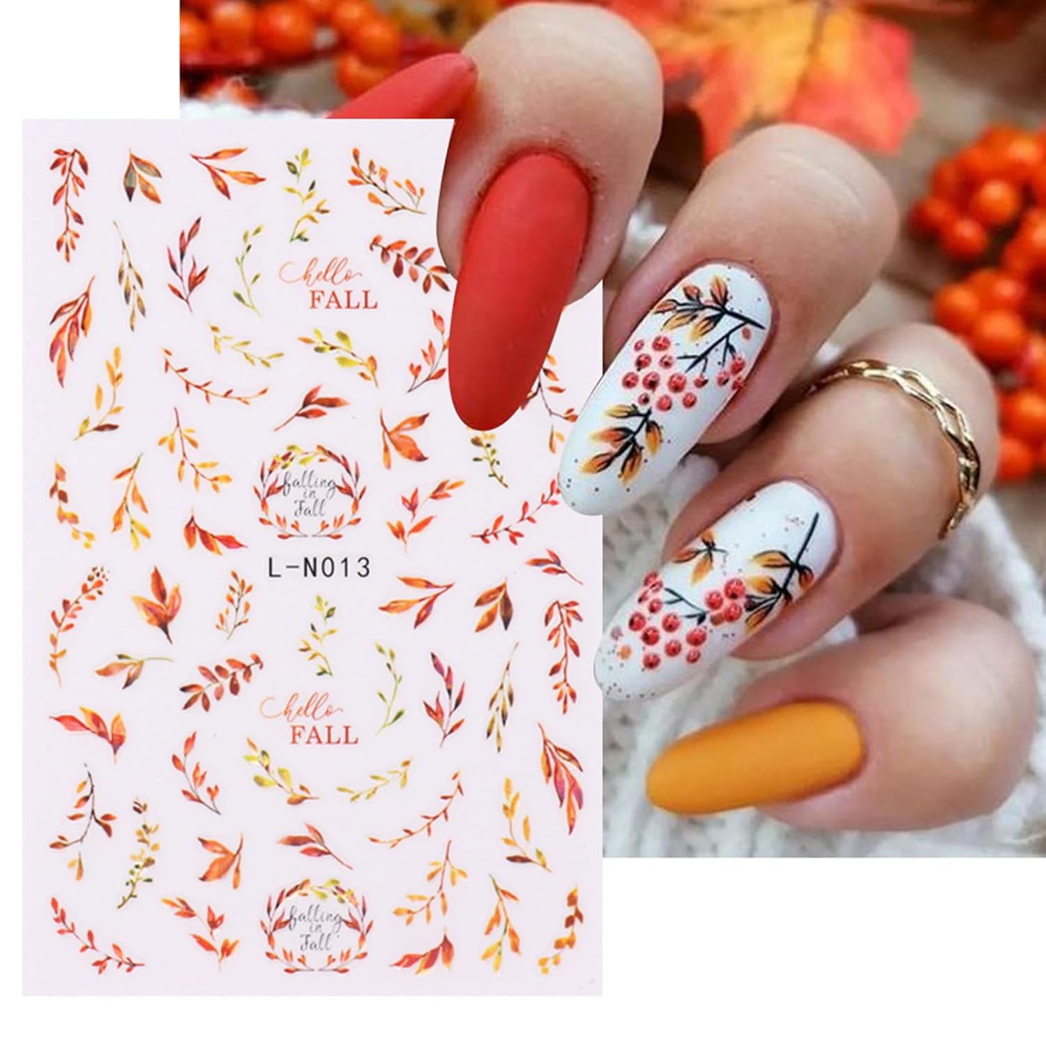 Calcomanías de uñas de otoño 3D, calcomanías de uñas de hojas de arce, suministros de arte de uñas, cono de pino, calabaza, hongo, diseño de uñas,