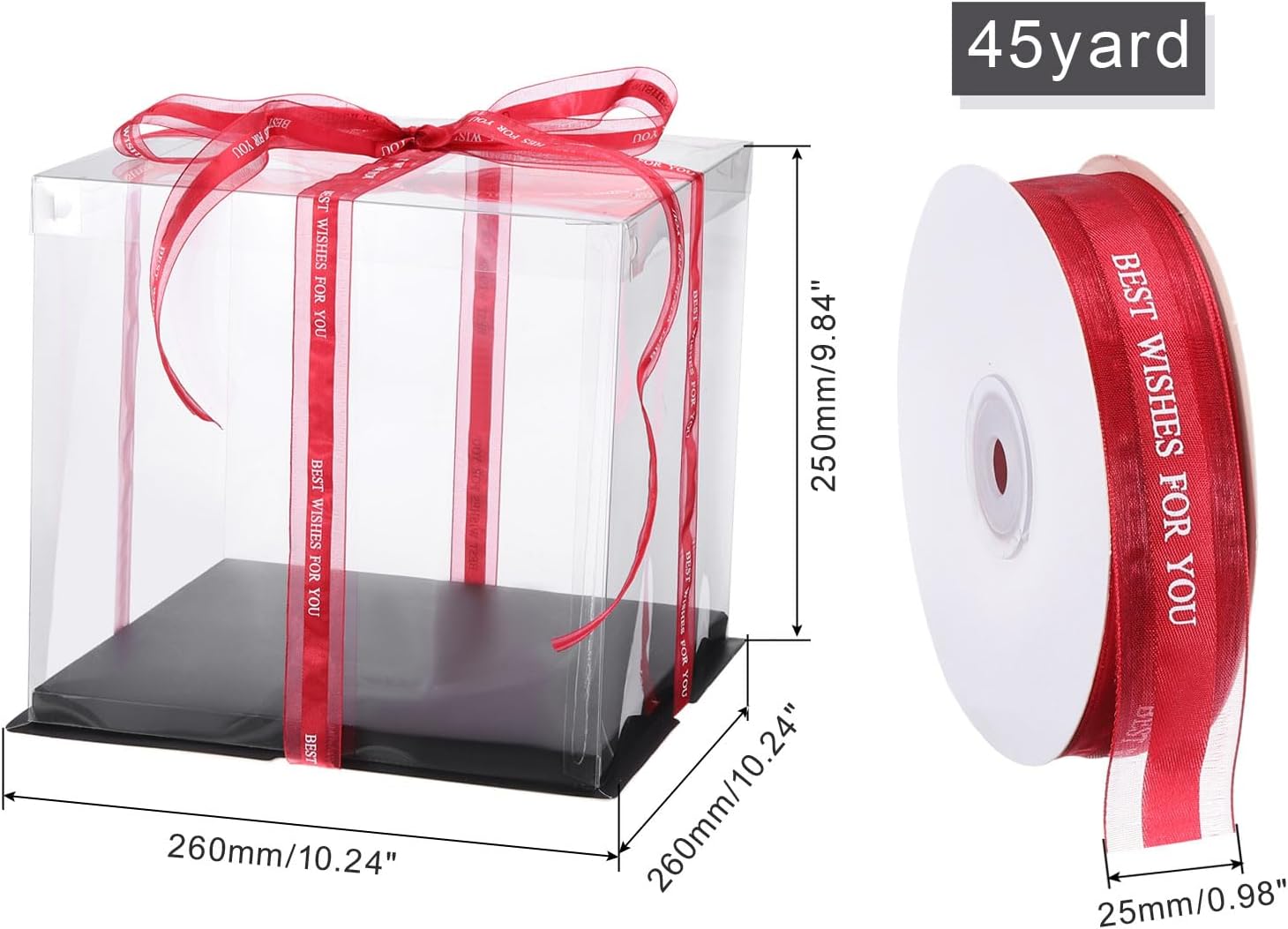 uxcell Caja transparente para tartas, 4 piezas de 10 x 10 x 10 pulgadas, cajas altas para pasteles con cinta para embalaje de pasteles de 8