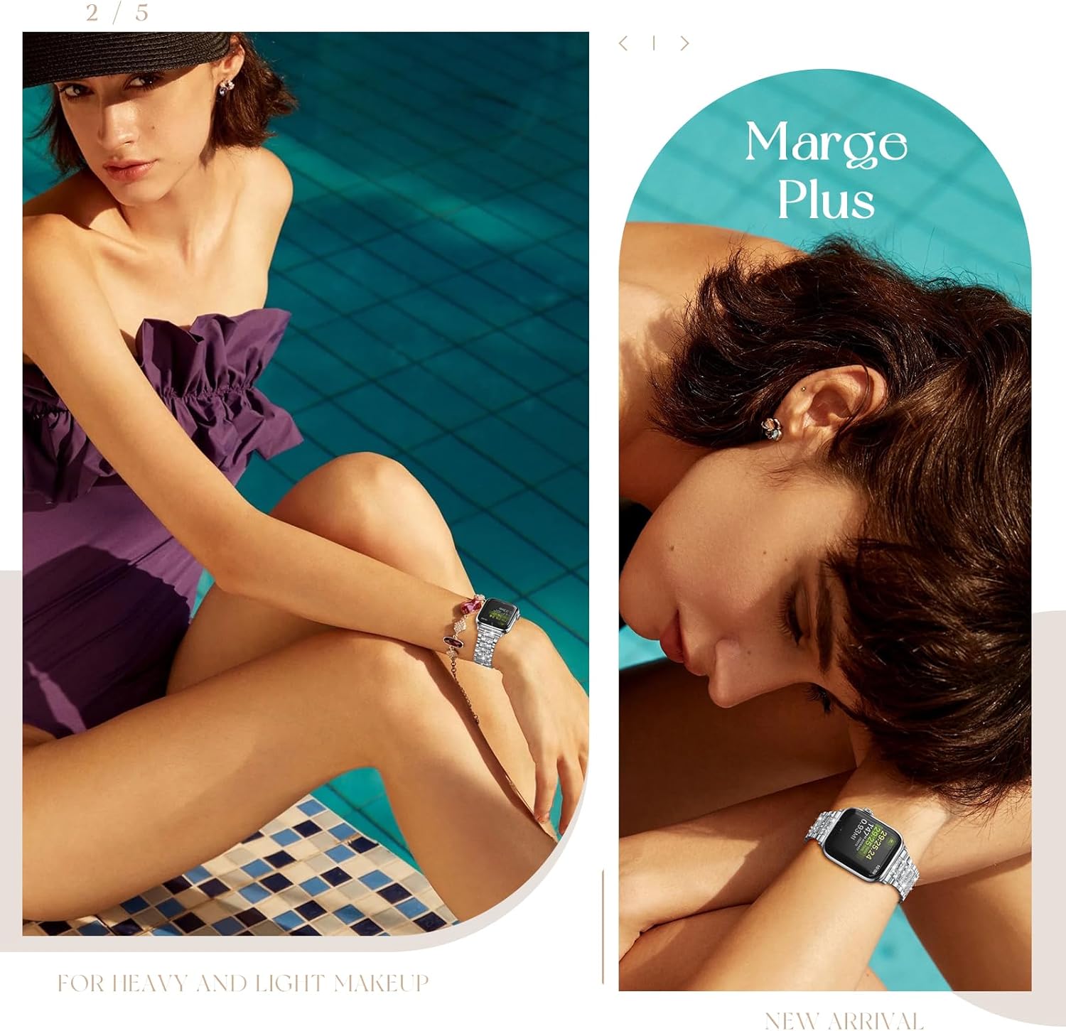 MARGE PLUS Correa de repuesto brillante para Apple Watch para mujer, 1.654 in, 1.732 in, 1.772 in, Series 9, 8, 7, 6, 5, 4, 3, 2, 1 SE, pulsera de
