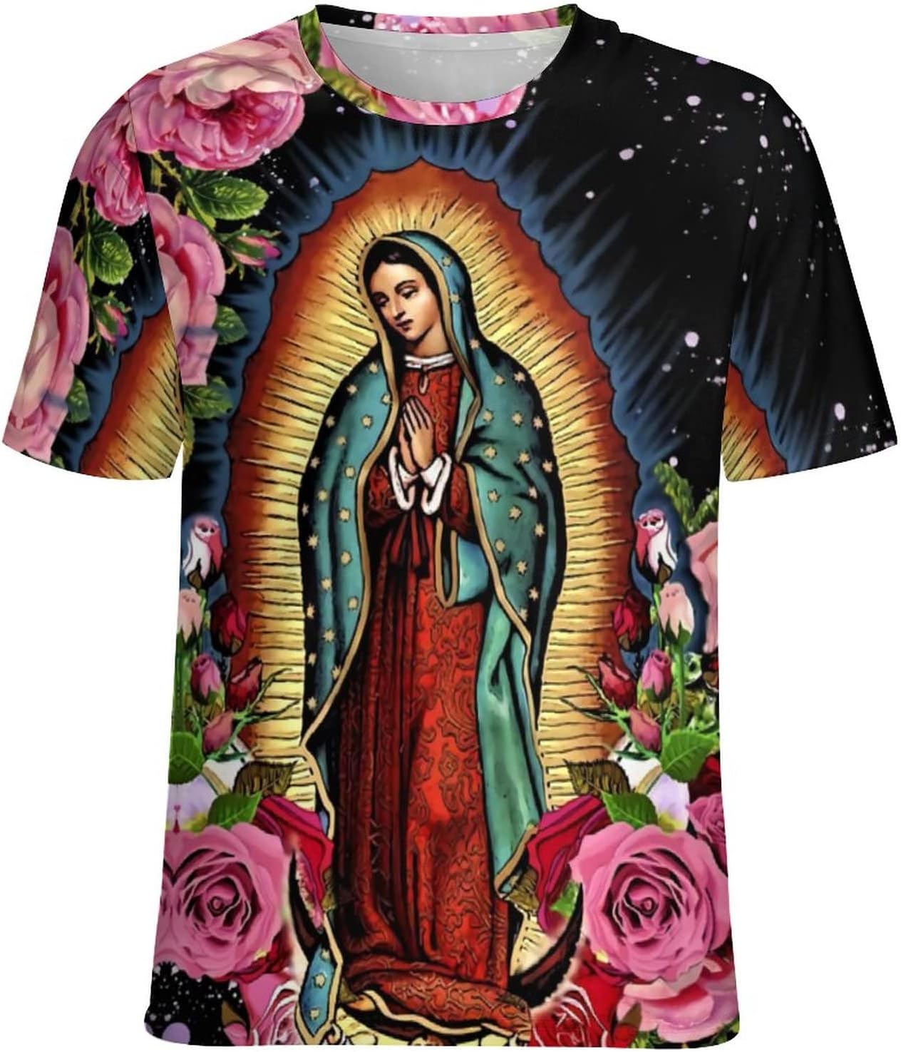 Camiseta con estampado completo para mujer Virgen María de Guadalupe