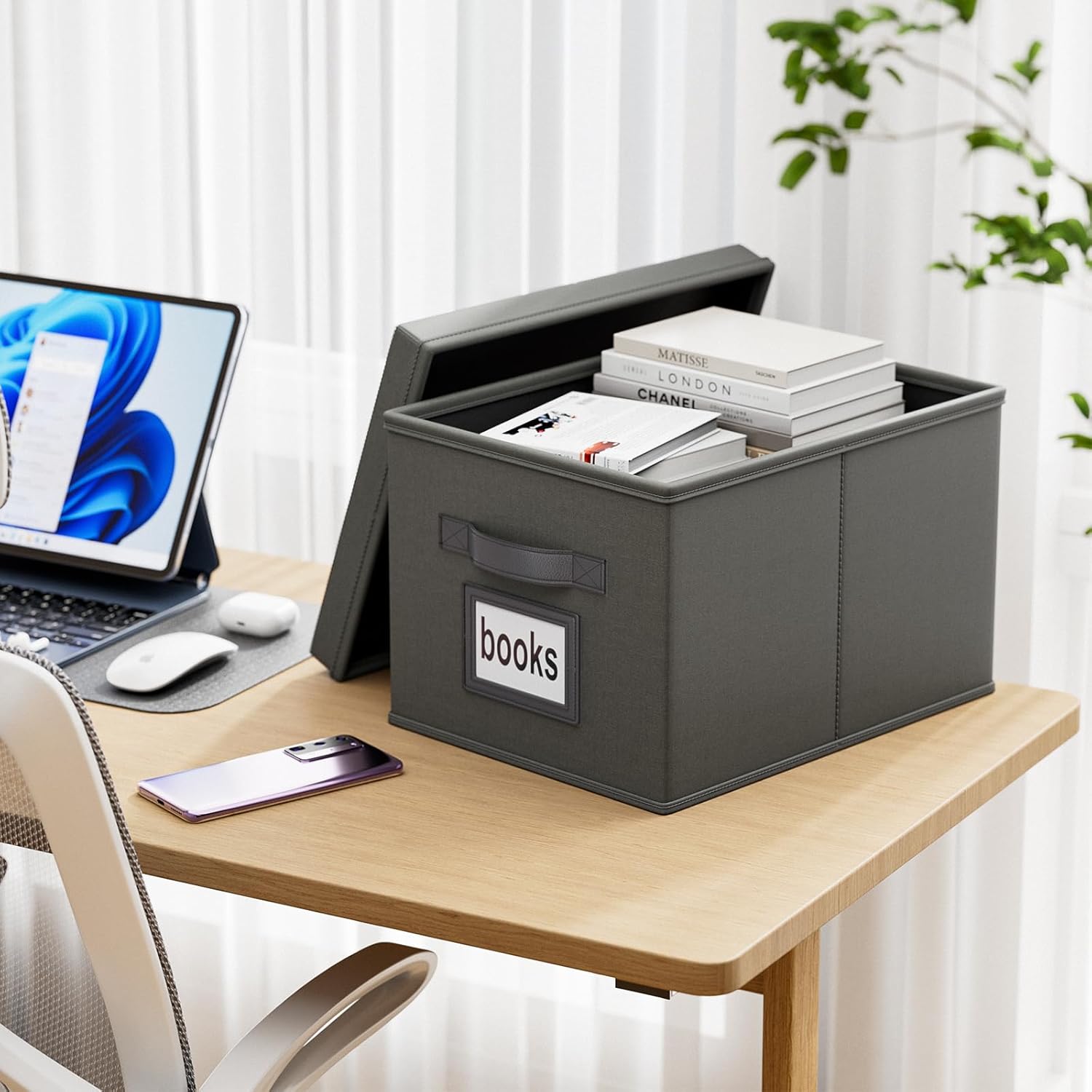 Huolewa Juego de 2 cajas organizadoras de archivos mejoradas, cajas de archivos con tapas, cajas organizadoras de archivos colgantes de lino para