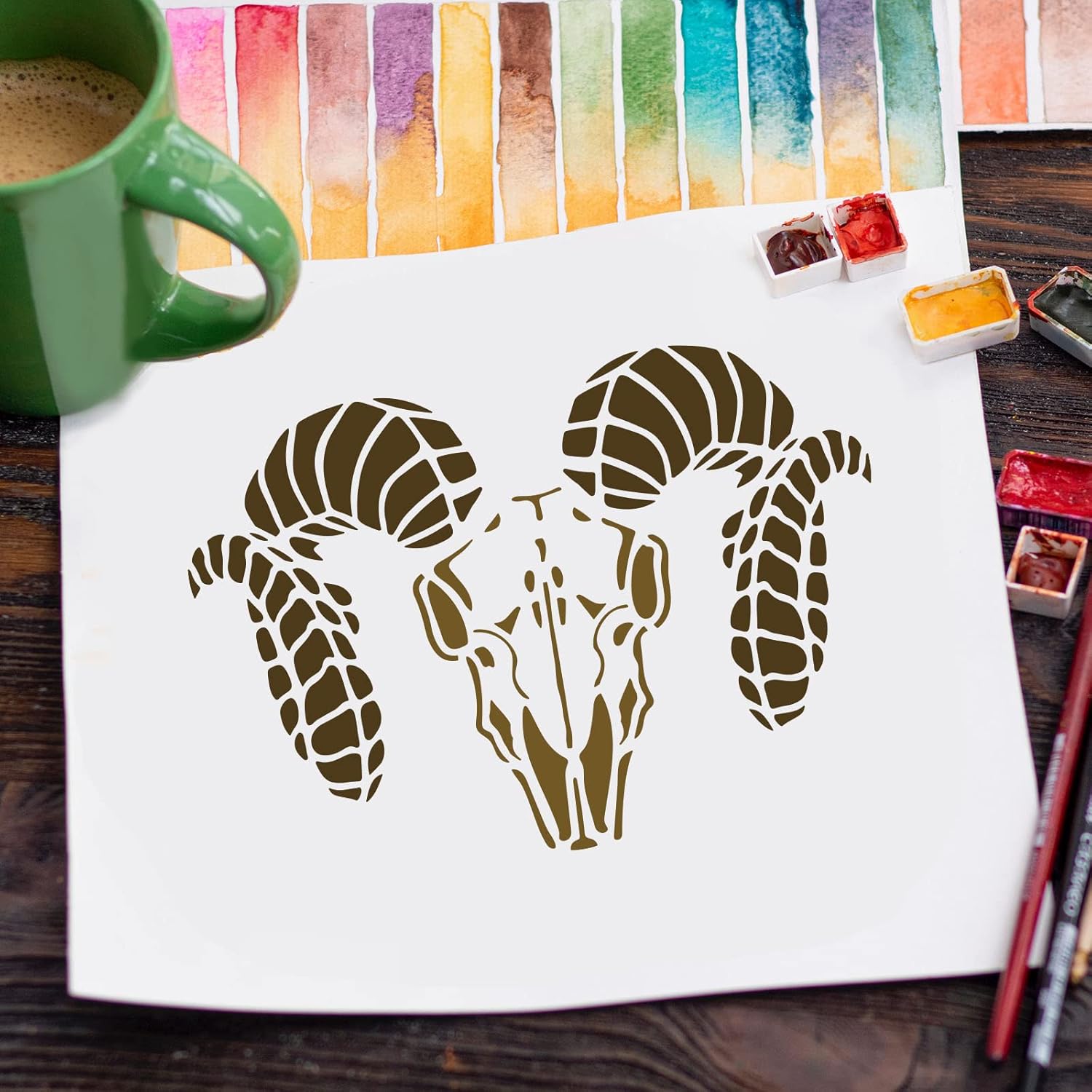 FINGERINSPIRE Plantilla de calavera de Rams de 11.7 x 8.3 pulgadas, plantilla de dibujo de calavera de carnero reutilizable para decoración,