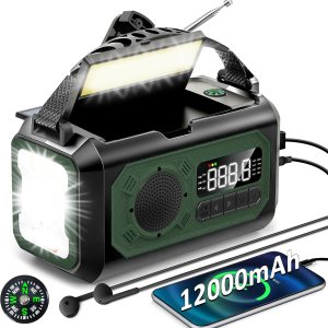 Radio meteorológica de emergencia de 12000 mAh, radio de manivela, radio AMFMNOAA portátil con 2 paneles solares, radio solar multifunción con Radio meteorológica de emergencia de 12000 mAh, radio de manivela, radio AMFMNOAA portátil con 2 paneles solares, radio solar multifunción con