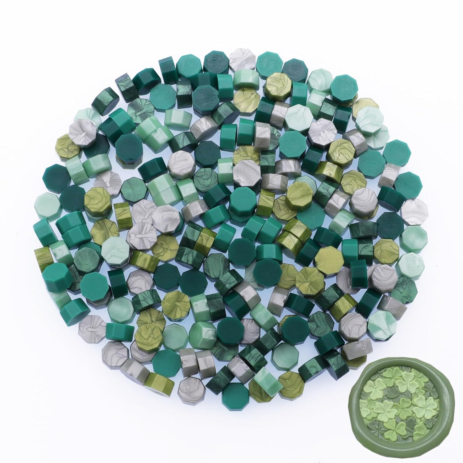 600 cuentas de sellado de cera, cuentas de cera de sellado verde salvia para sello de cera, juego de cuentas de sello de cera verde pino con 6