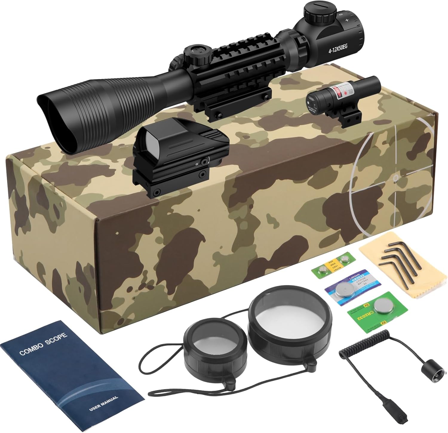 4-1216x50EG Rifle Scope Combo Dual Illuminated RedGreen with GreenRed Laser 4 Models Holographic Reticle Red Dot for Rail Mount