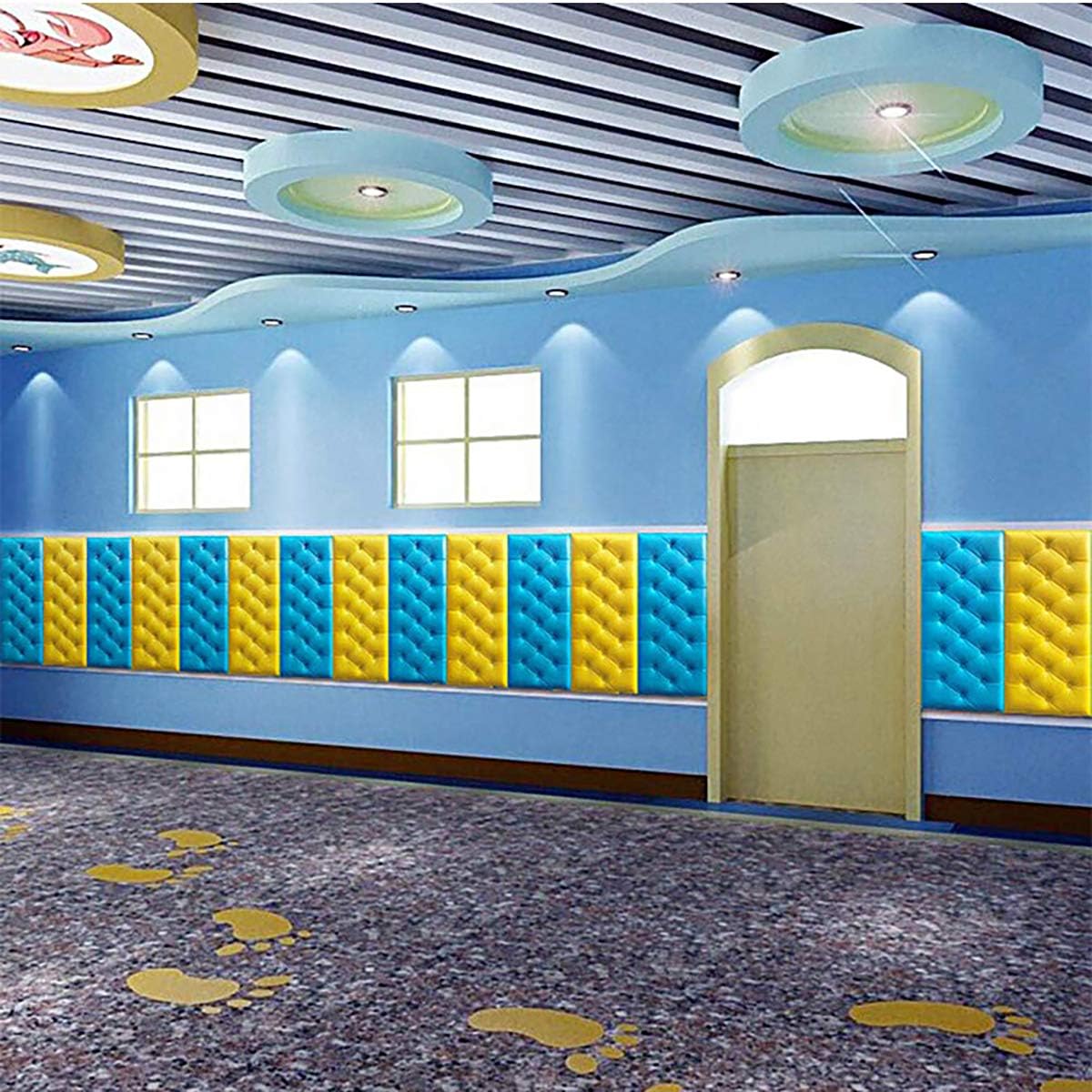 Paneles de pared de espuma autoadhesivos 3D, 23.6 x 11.8 pulgadas, decoración de cuero revestido, anticolisión, cojín suave para cubrir paredes,