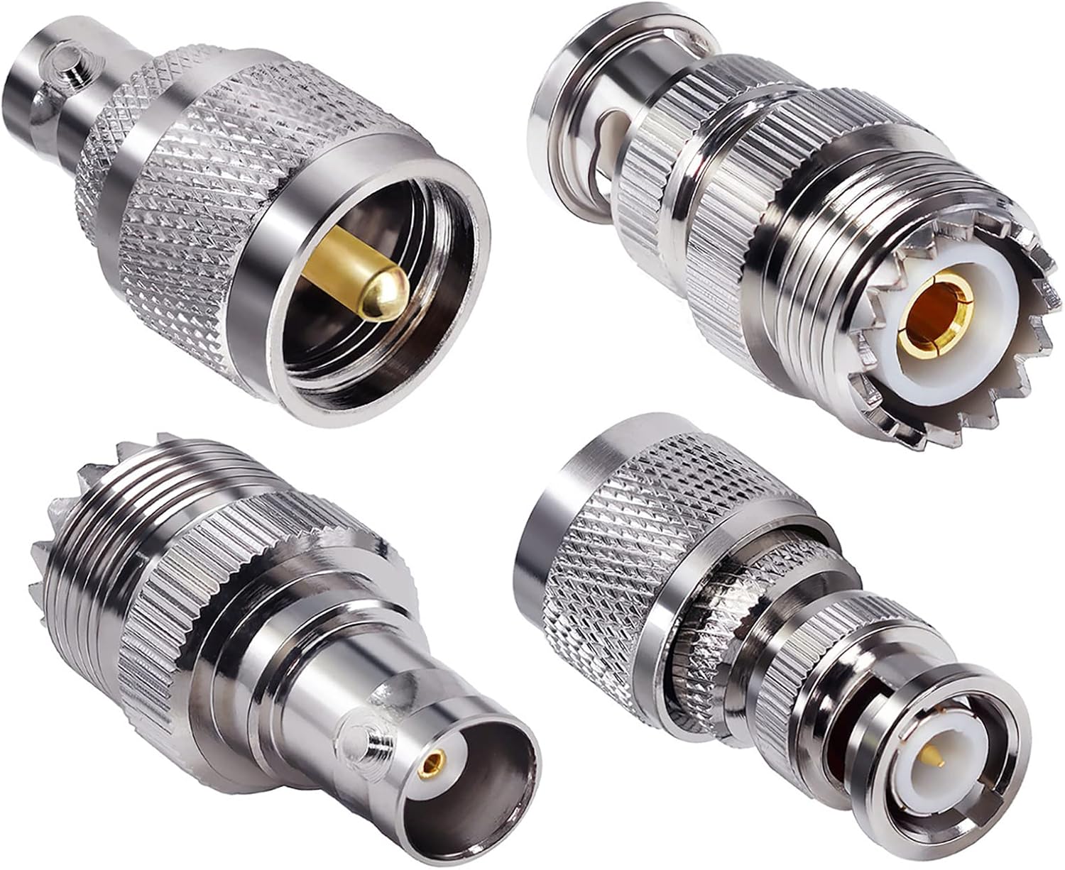 4 unids PL259 SO239 a BNC adaptador de cable coaxial, kit adaptador BNC a UHF macho a hembra Cable cambiadores de género Kit de conector coaxial