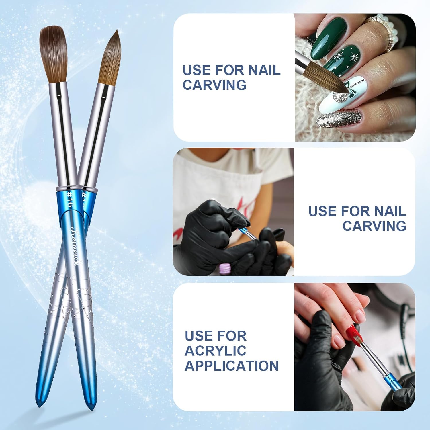 Brocha de uñas acrílicas, tamaño 16, 100% puro, Kolinsky, mango resistente, forma ovalada, herramientas de diseño de uñas en polvo acrílico para