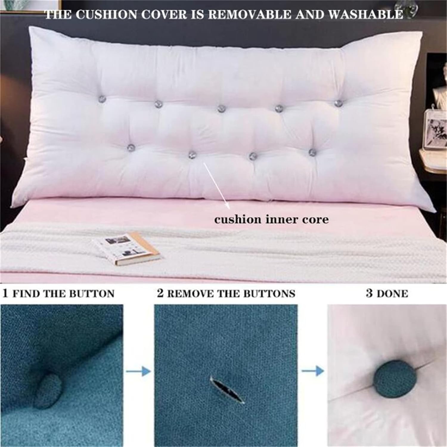 Almohadas rectangulares de cuña para cabecero, almohada de lectura, respaldo grande, para cabecero, cojín de apoyo tamaño King para dormitorio, sofá