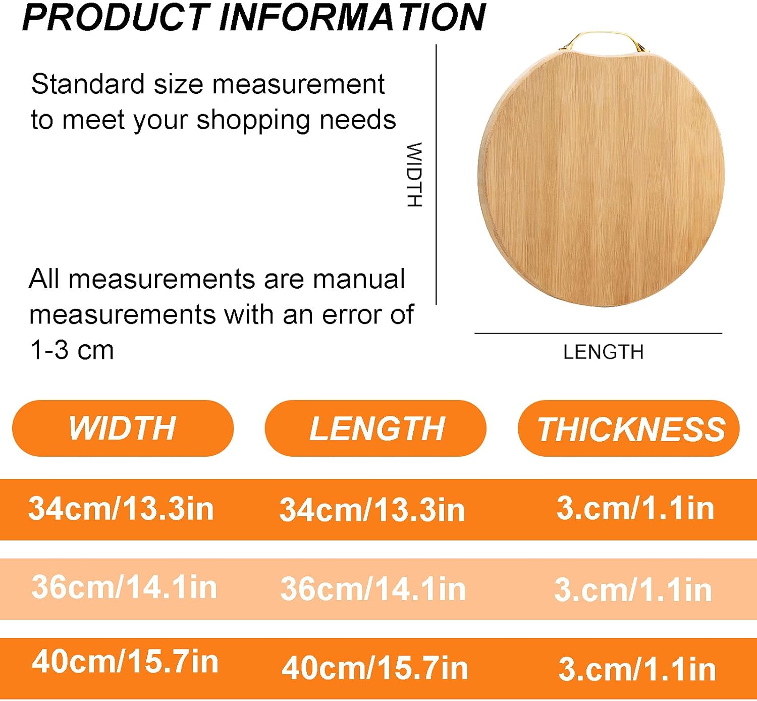 Tabla de cortar de madera de alta calidad, tabla de cortar redonda con mango de fácil agarre, tablas de tallar reversibles para cocina, tabla de