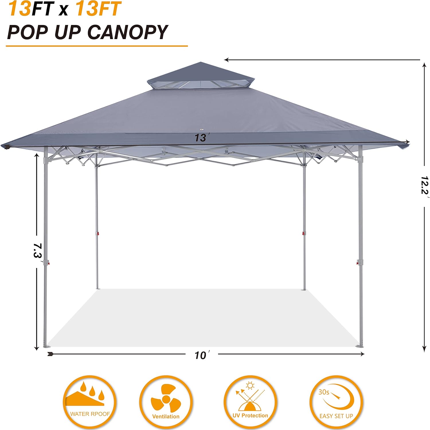 COOSHADE Tienda de campaña desplegable de 13 x 13 pies, refugio plegable instantáneo, 169 pies cuadrados, gran protección solar para exteriores