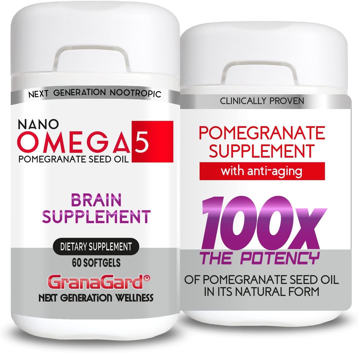 Granagard Suplemento nano granada clínicamente probado (suministro de 2 meses) suplementos cerebrales con antienvejecimiento, píldoras de memoria,