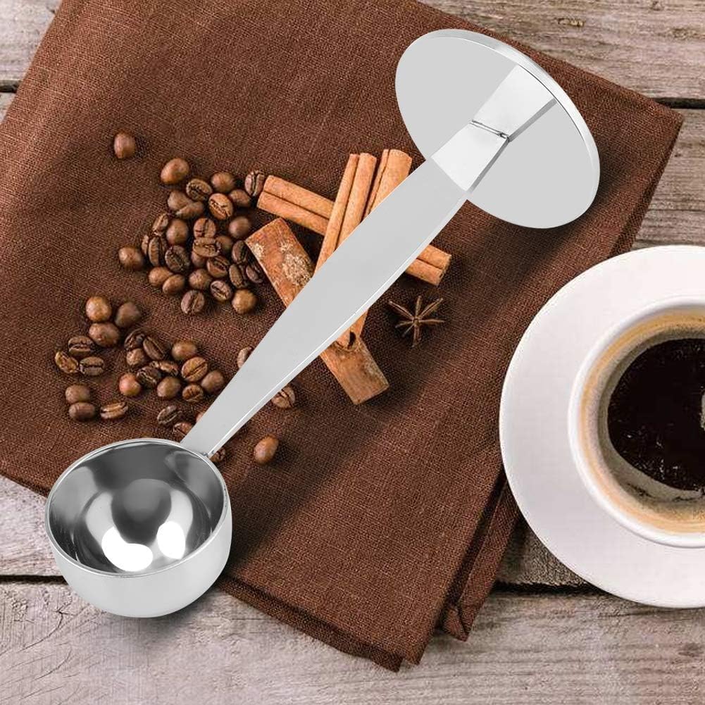 Coffer Tamper – Cuchara de acero inoxidable 2 en 1, cuchara de café multifuncional, cuchara medidora para expreso, cuchara medidora para recoger y