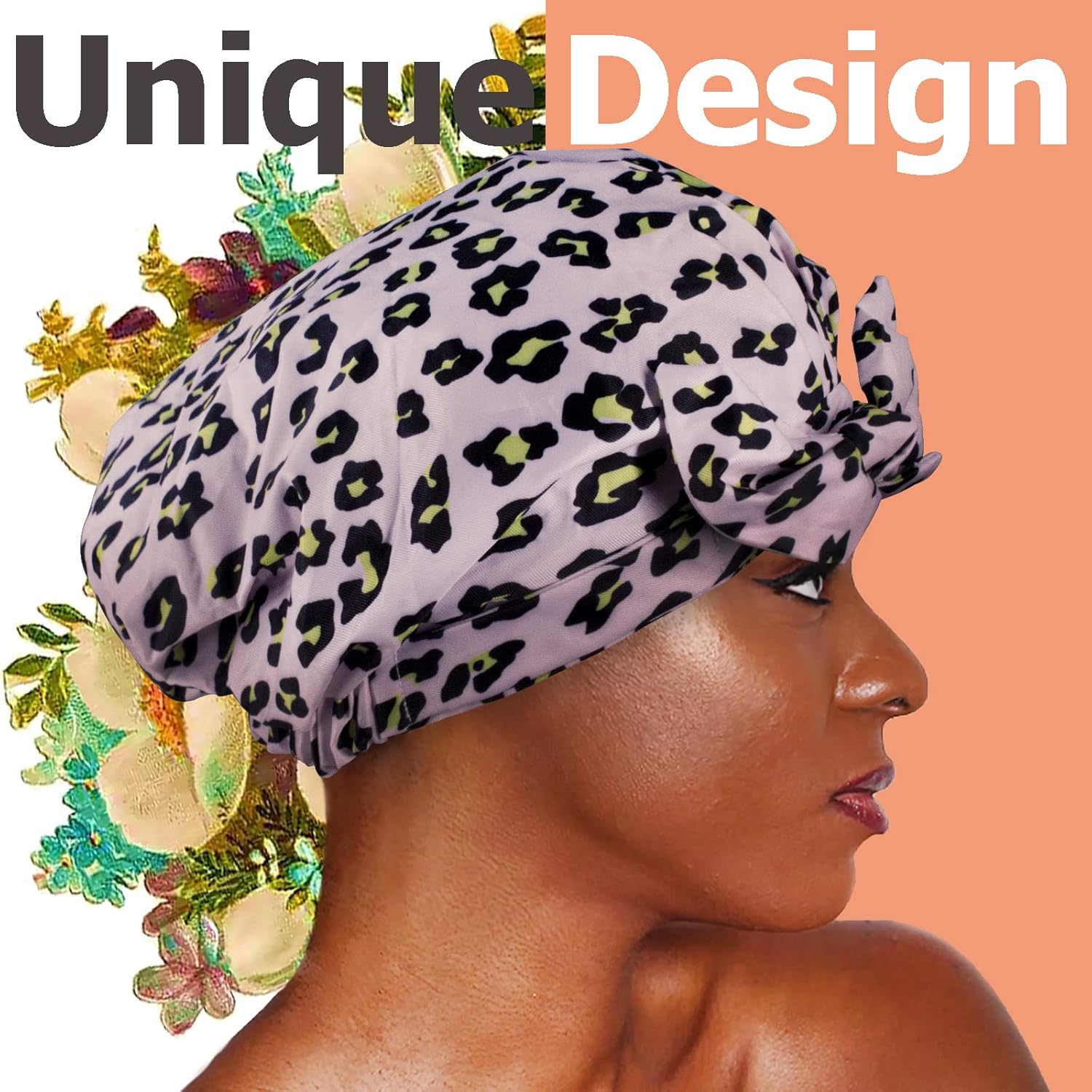 Gorros de ducha de lujo para mujer, reutilizables, impermeables, material satinado mejorado, gorro de ducha para cabello largo, revestimiento de EVA