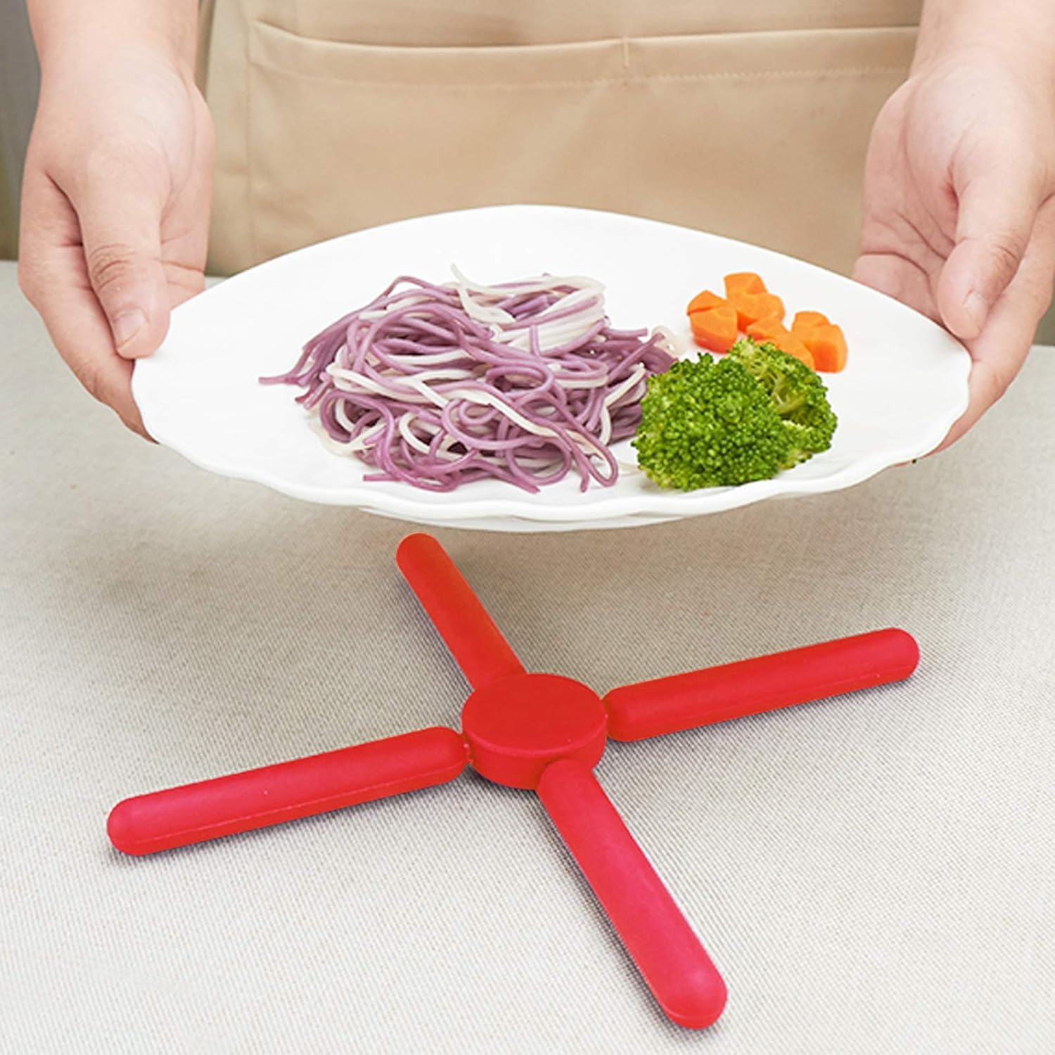 findTop – Juego de 4, colador a presión y salvamanteles de silicona plegables antideslizantes, con clip resistente al calor, boquilla de vertido y