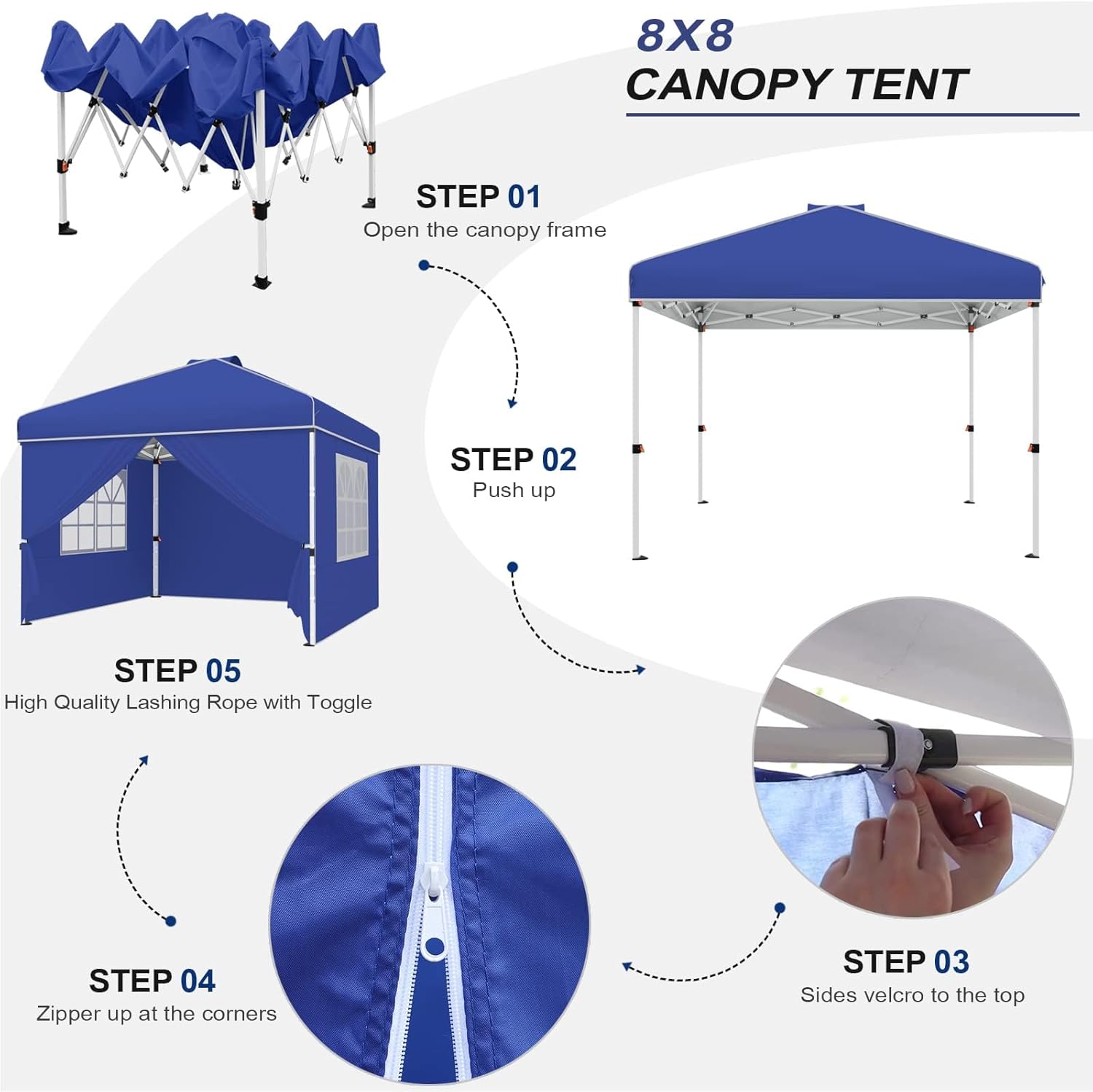 yoyomax Cenador plegable instantáneo, de 8 x 8 pies, carpa de sombra ligera para exteriores con paredes laterales y ventanas de protección solar,