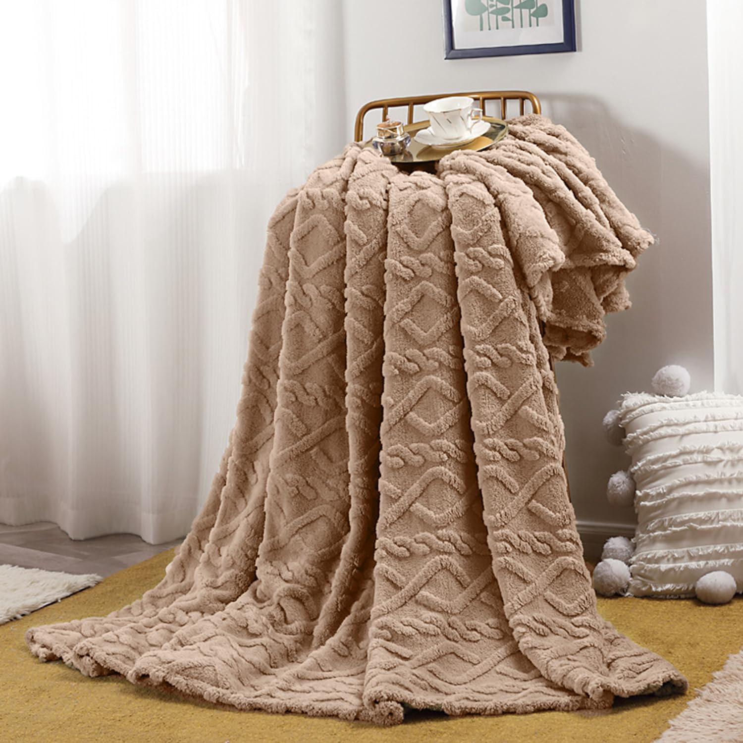 Manta de vellón para sofá, manta de felpa supersuave y acogedora, ligera, cálida y transpirable, alfombra de felpa jacquard para todas las