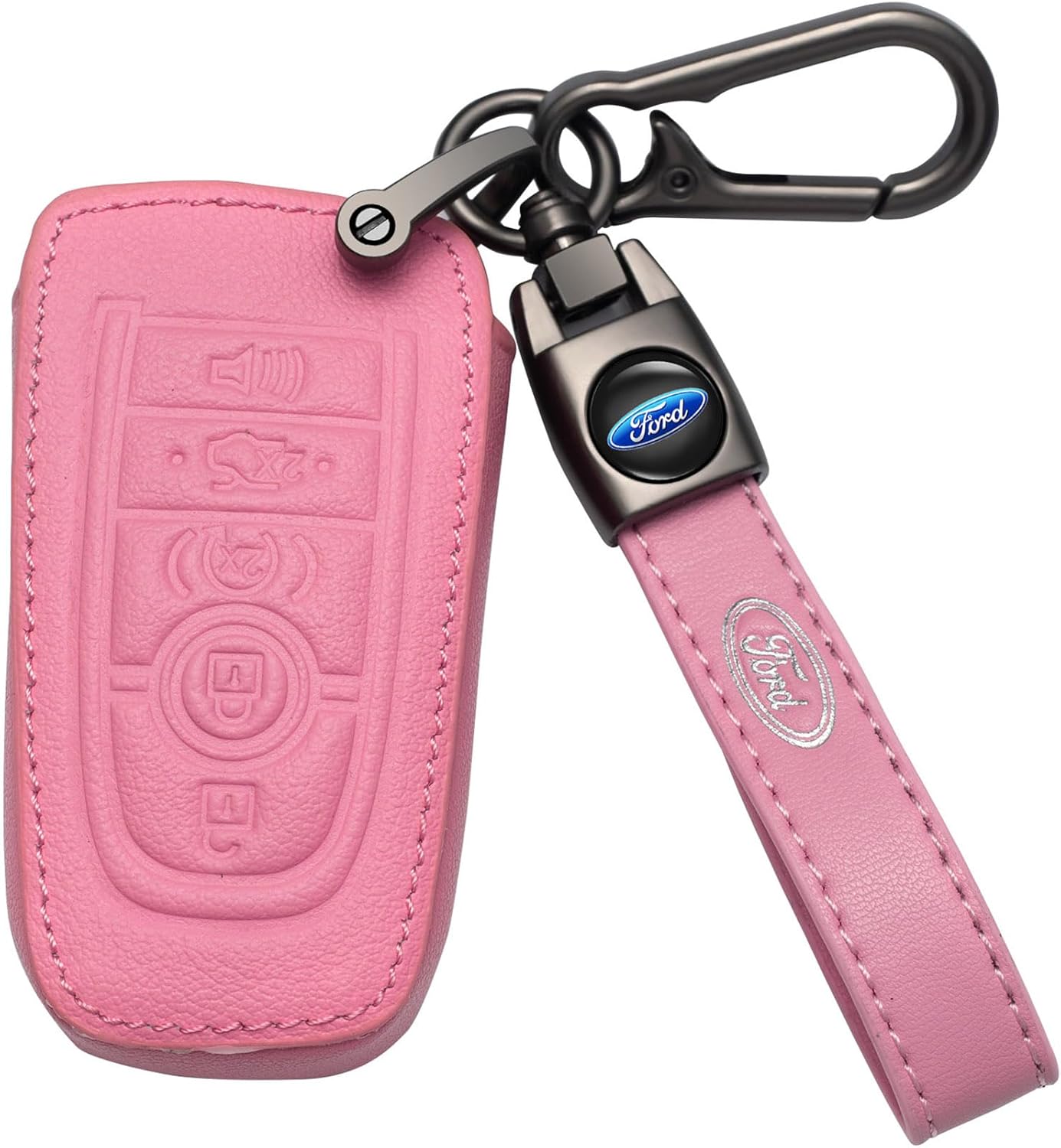 Royal Guard Funda para llave de coche con llavero de cuero genuino adecuado para Ford Fusion F550 Edge Explorer Escape Mustang Smart Remote Key fob