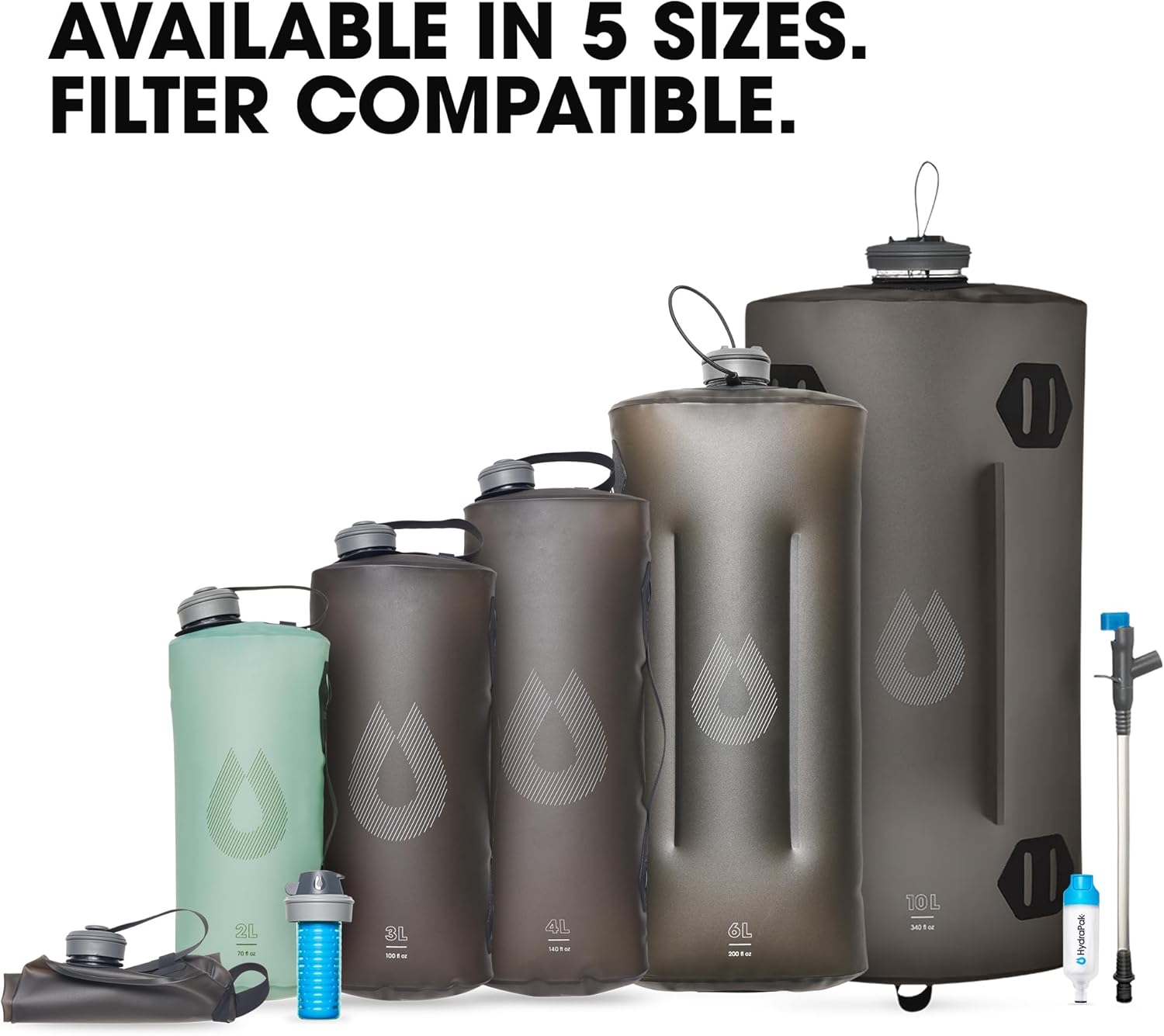 Hydrapak Seeker – Almacenamiento de agua plegable (2L70 onzas), bolsa de depósito de hidratación para acampar sin BPA y PVC, color verde Sutro