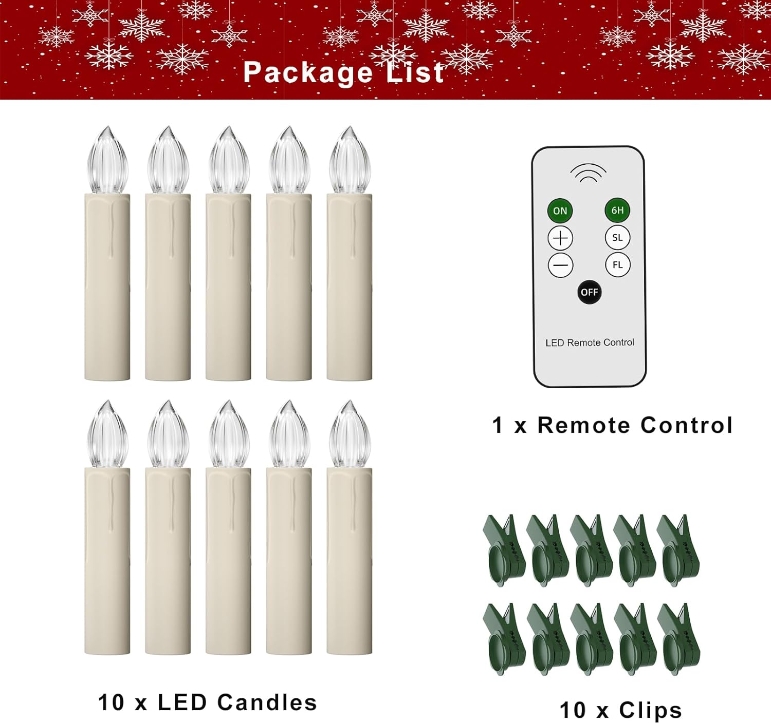 Annxrenn 10 velas de Navidad para ventana, funciona con pilas, sin llama, con temporizador y clips remotos, luz blanca cálida para decoración de