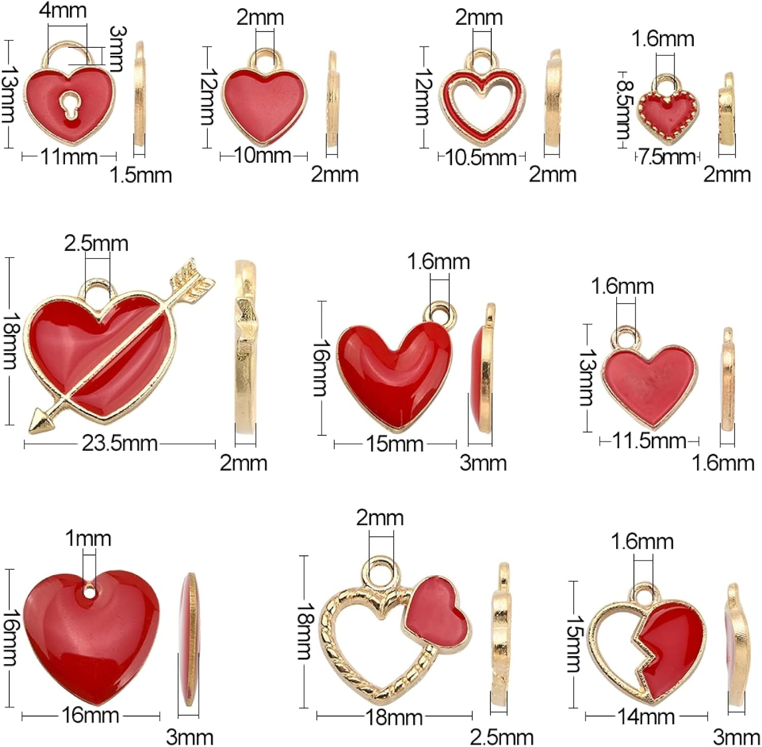 KitBeads Dijes de corazón de estilos mixtos con forma de corazón de dibujos animados para hacer pulseras a granel