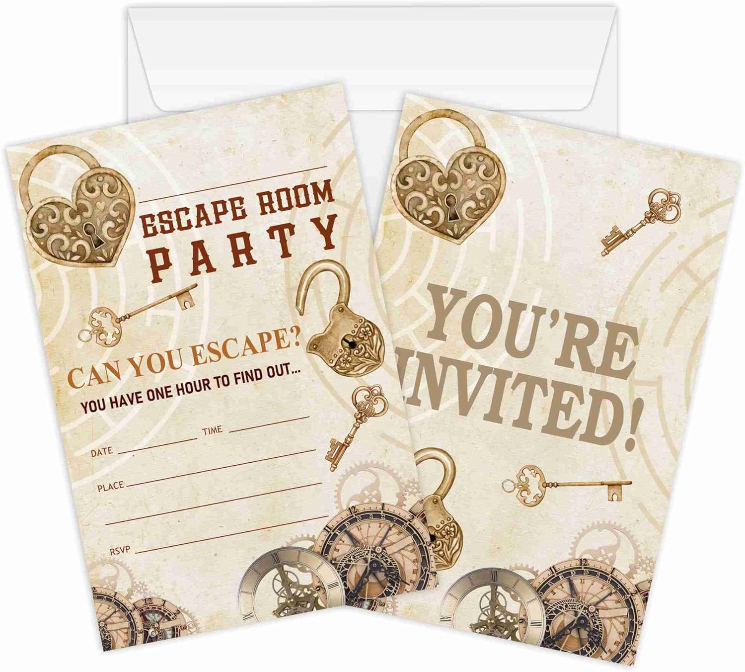 20 invitaciones misteriosas de cumpleaños con sobres, relleno de sala de escape, tarjetas de invitación de cumpleaños para niños y niñas,