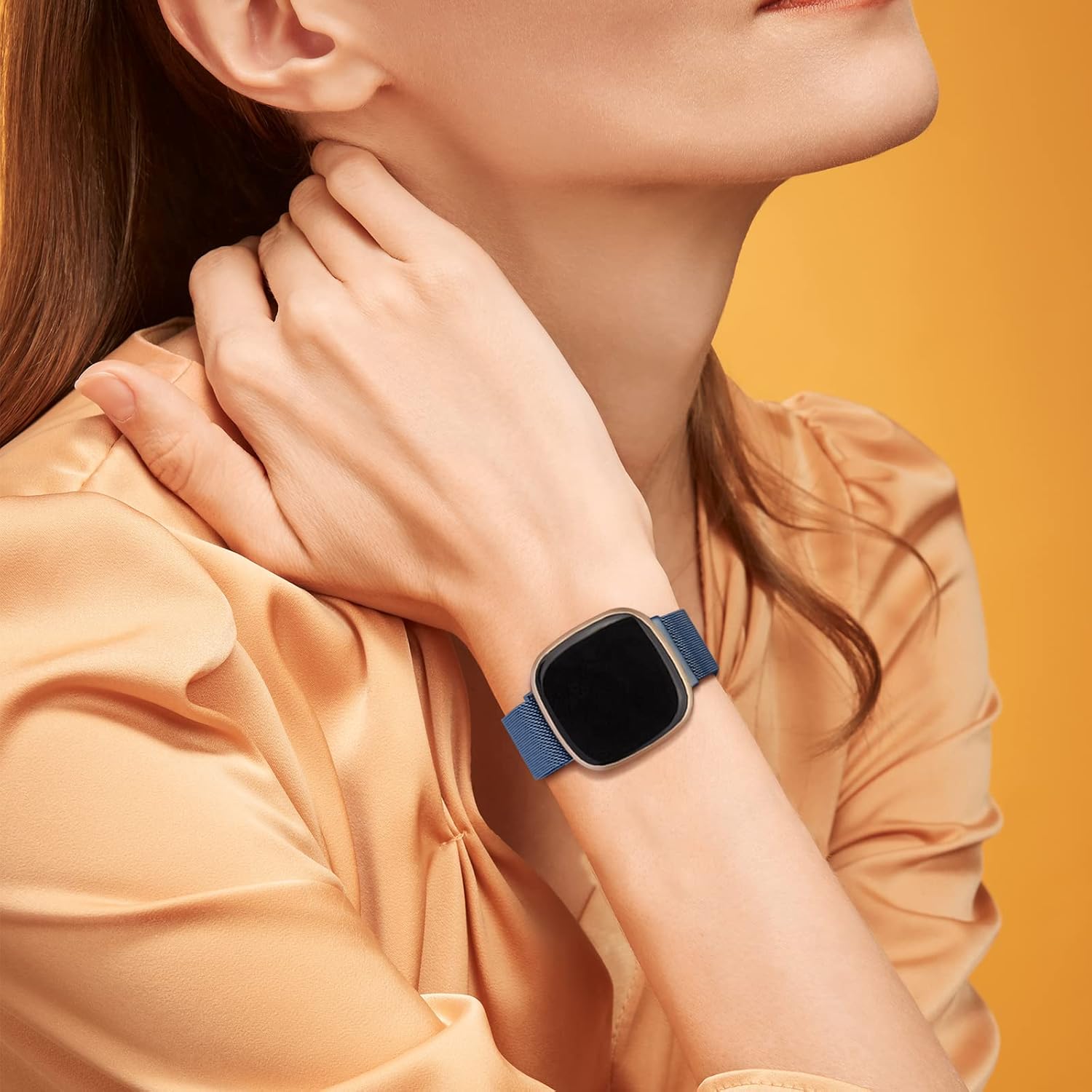 Vanjua Correa de metal para Fitbit Sense 2  Sense Bands, Fitbit Versa 4  Versa 3 bandas para mujeres y hombres, correa de repuesto magnética de