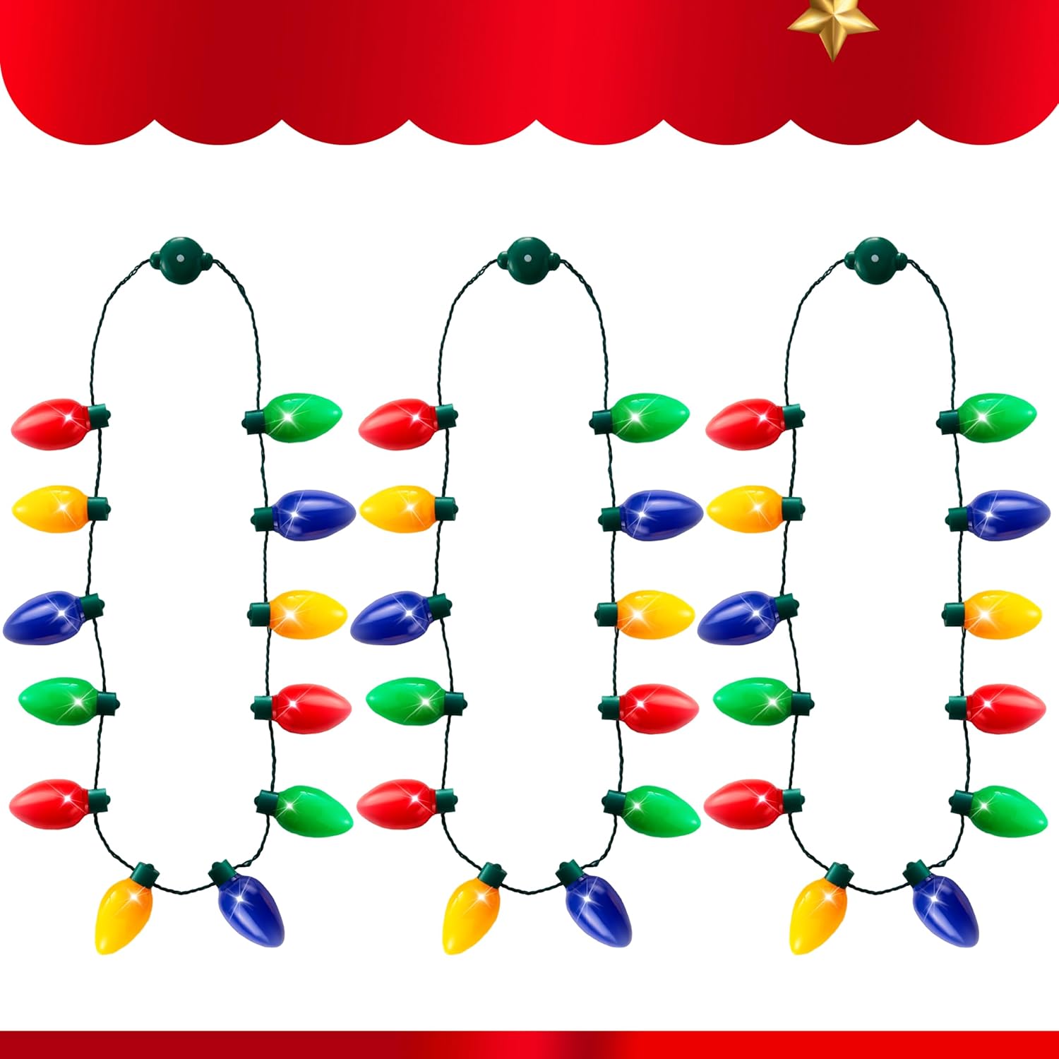 JOYIN Paquete de 6 collares de Navidad con luz de Navidad, 12 bombillas LED, collar de Navidad, bombillas para adultos y niños, fiestas de Navidad,