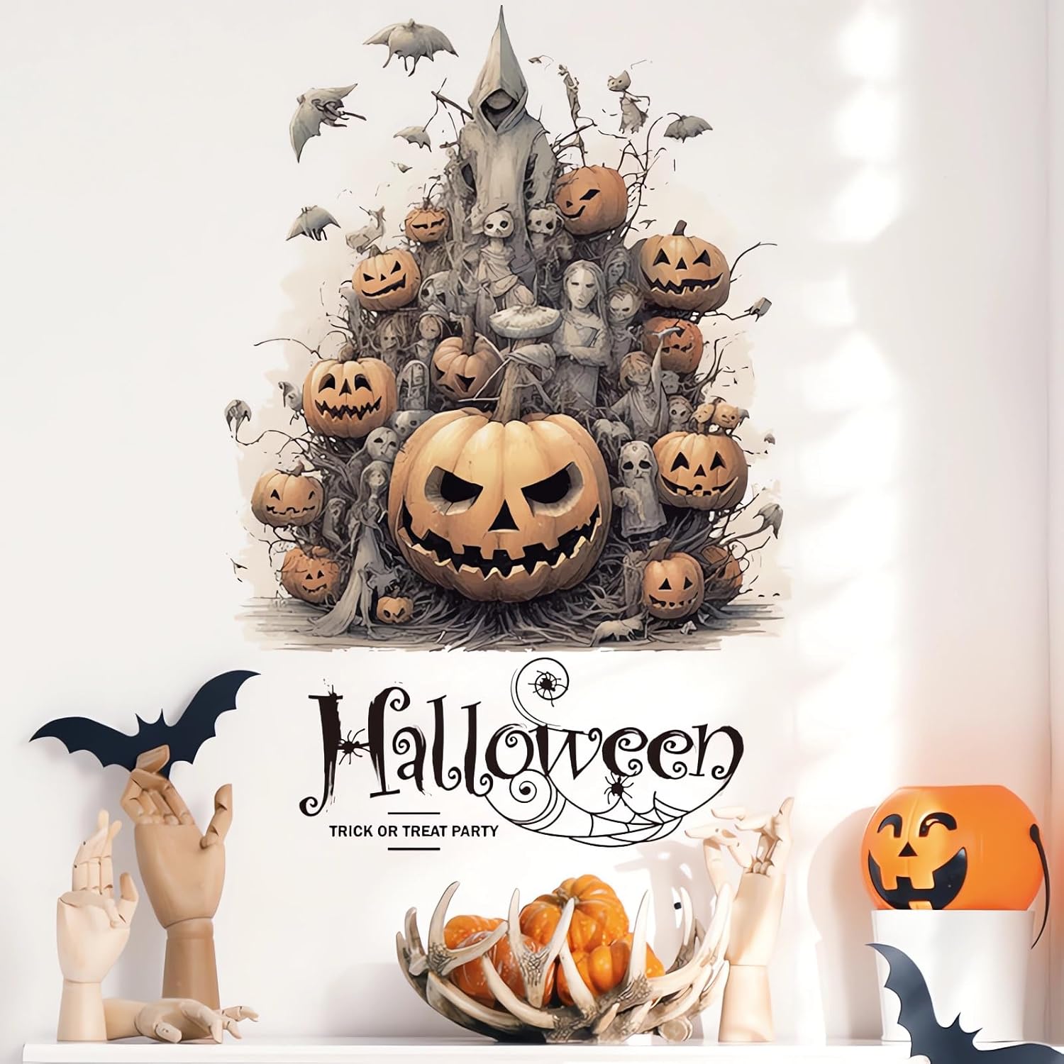 Calcomanías de pared de monstruo de calabazas de Halloween, calcomanías de pared de fantasmas de terror de Halloween, vinilo extraíble para