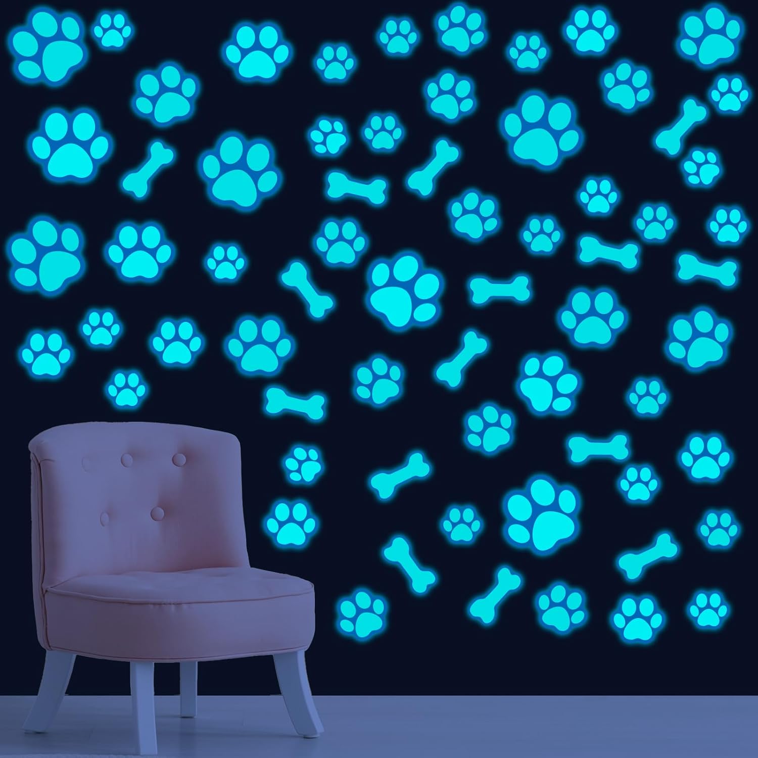 127 calcomanías con estampado de patas de perro, que brillan en la oscuridad, calcomanías de pared con estampado de patas de perro, calcomanías de