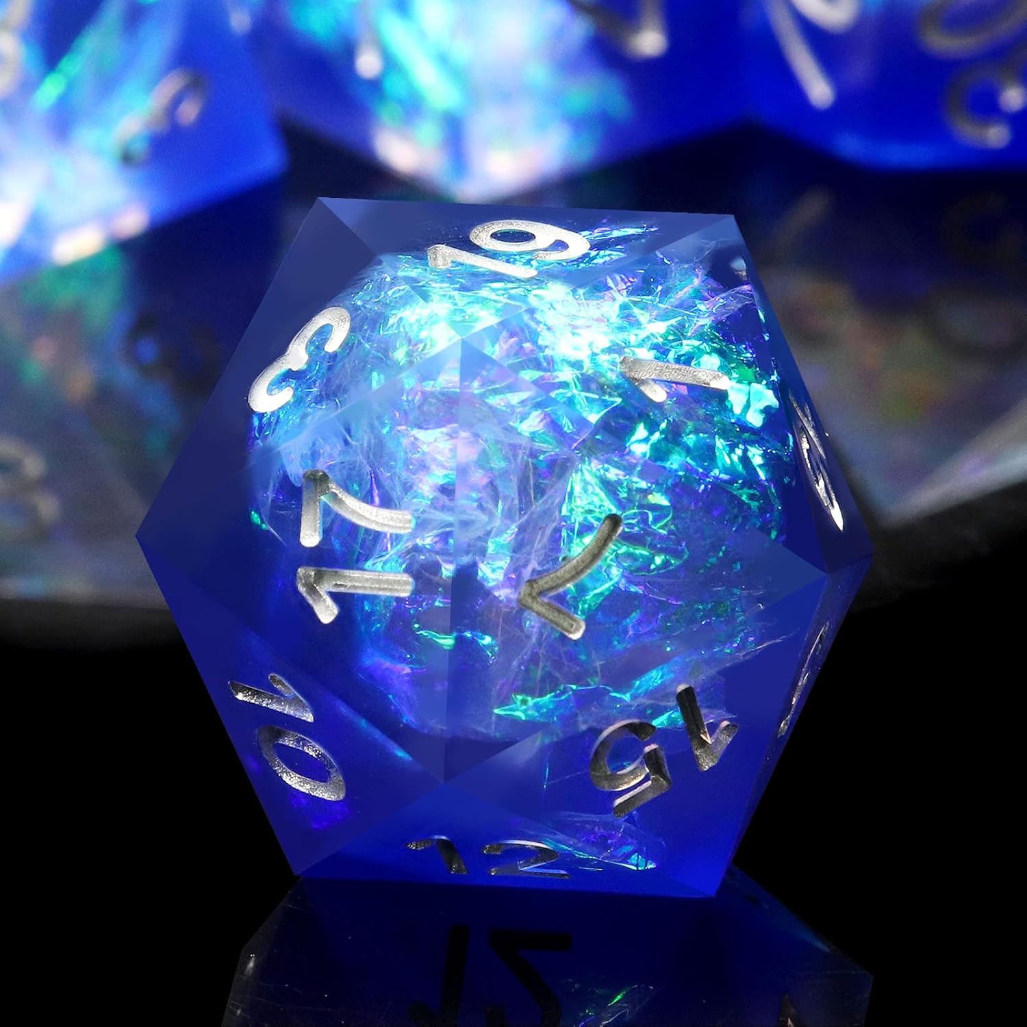 DND – Juego de dados con bordes afilados, 7 piezas de dados DND de resina transparente azul, dados poliédricos D&D con estuche de dados para juegos