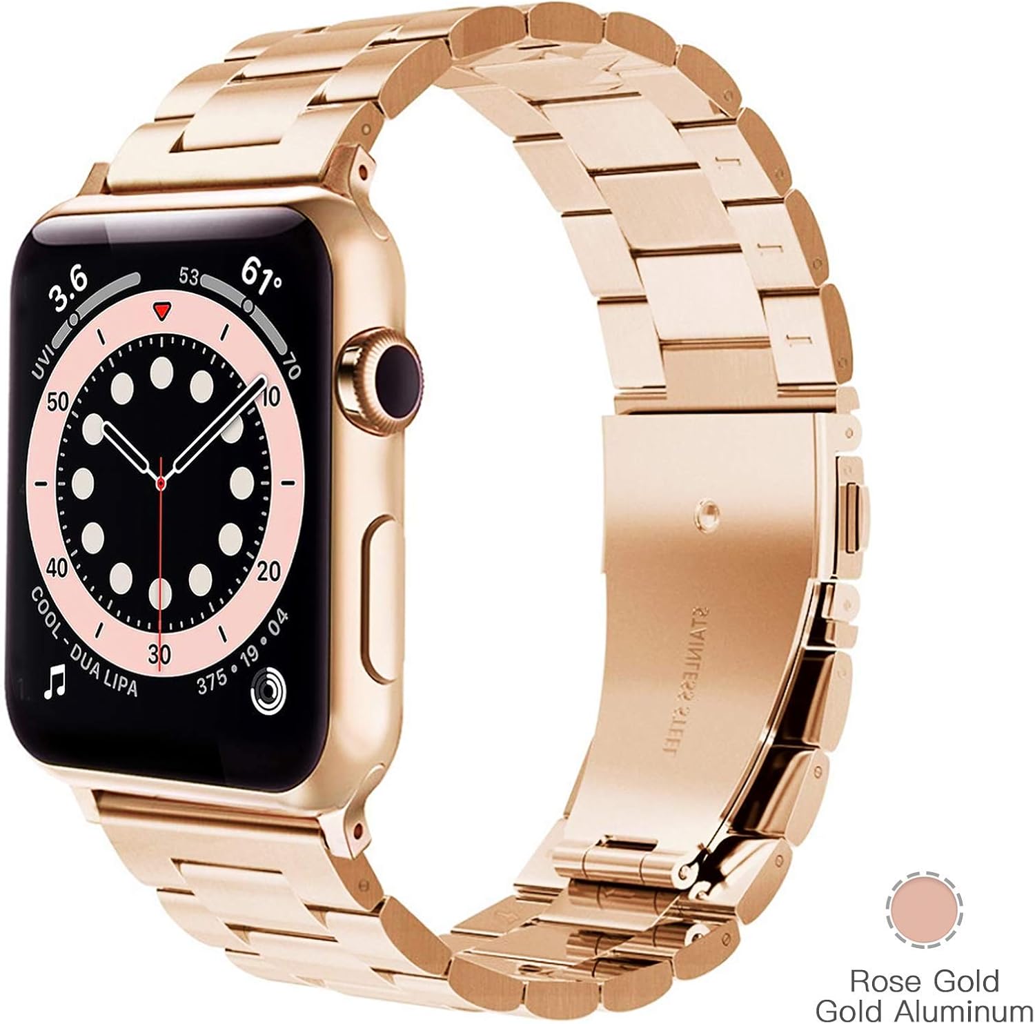 YGTIECS – Correa de acero inoxidable compatible con Apple Watch (1.496in, 1.575in, 1.654in, 1.732in, banda de acero inoxidable, para series 654321SE)